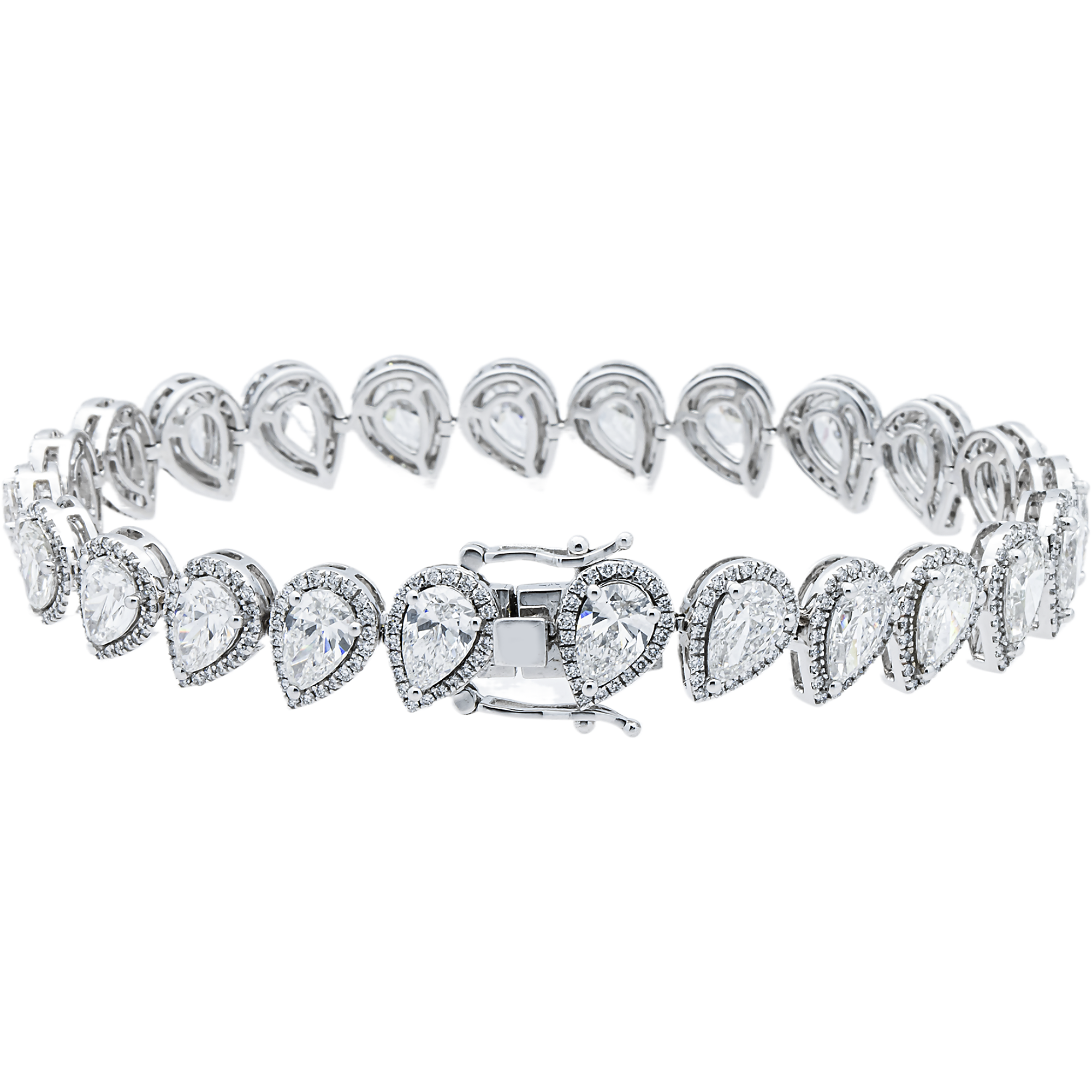 14K White Gold Pear Diamond Satellite Bracelet 15.32ct