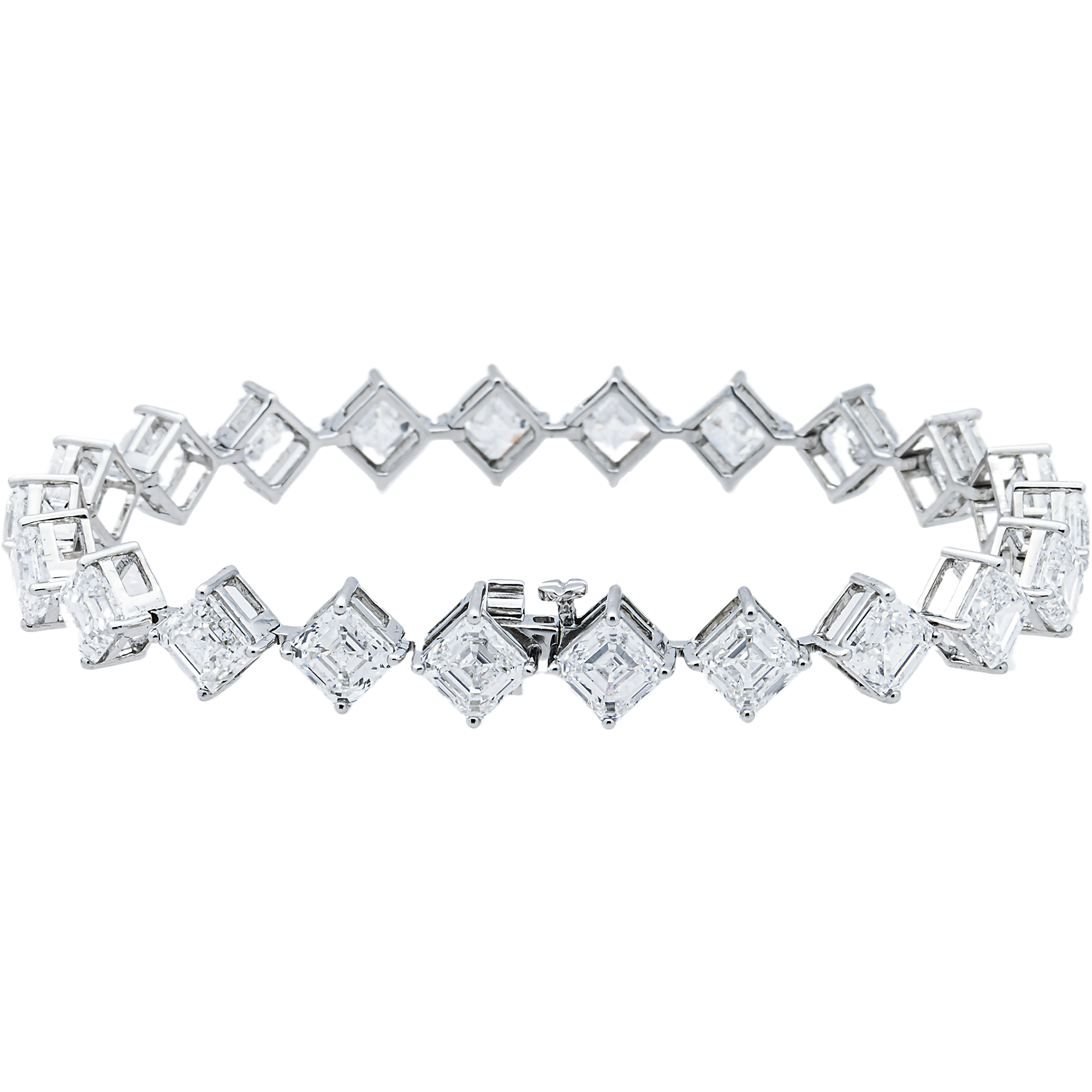 14K White Gold Asscher Diamond Satellite Bracelet 22.27ct