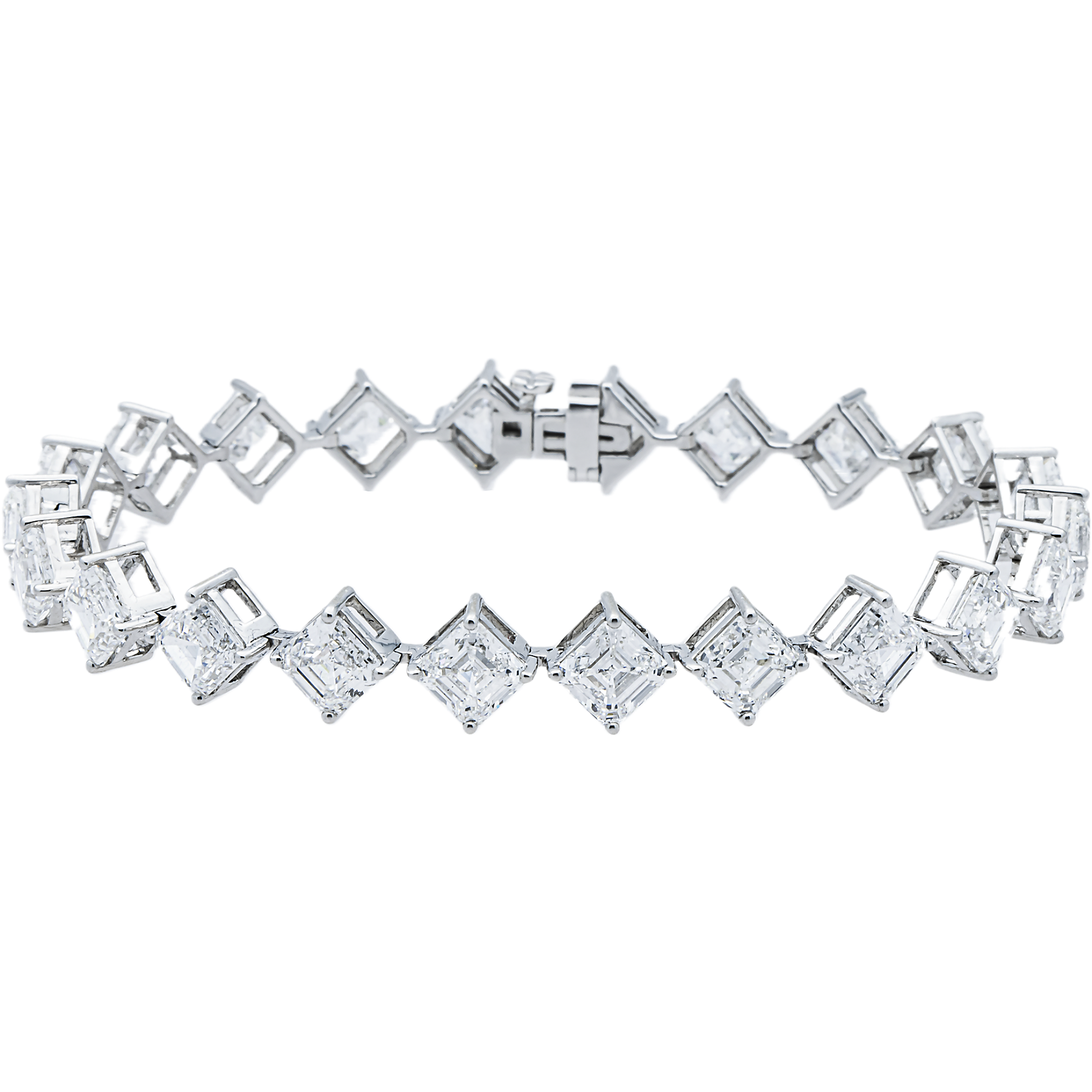 14K White Gold Asscher Diamond Satellite Bracelet 22.27ct