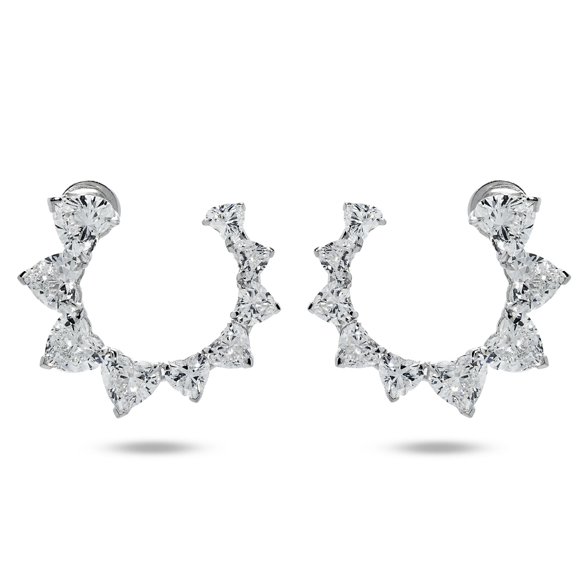 14K White Gold Graduated Heart Cut Diamond Open Hoop Earrings 10.42ctw