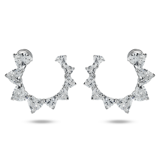 14K White Gold Graduated Heart Cut Diamond Hoop Earrings 10.42ctw