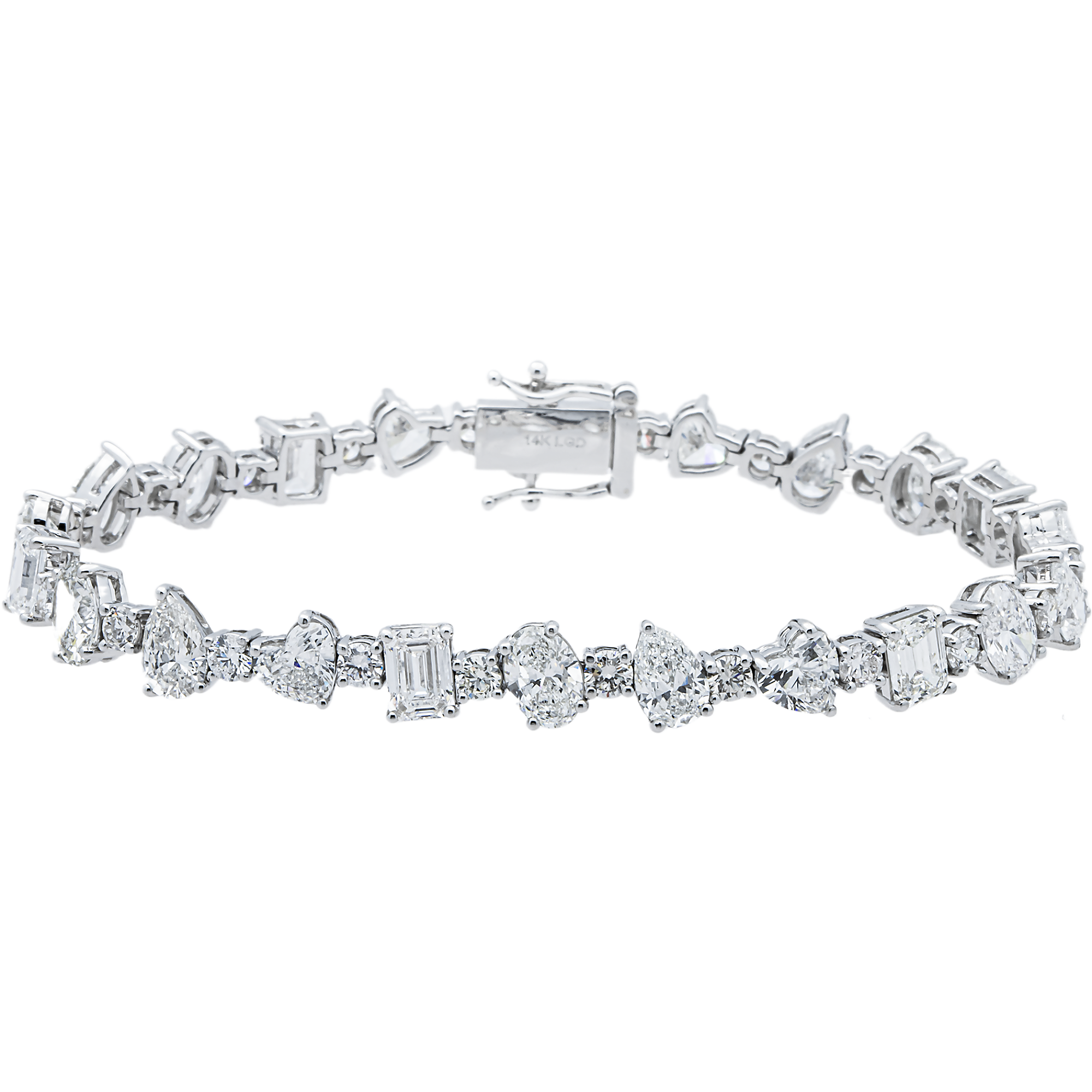 14K White Gold Multi Shape Diamond Bracelet 14.31ct