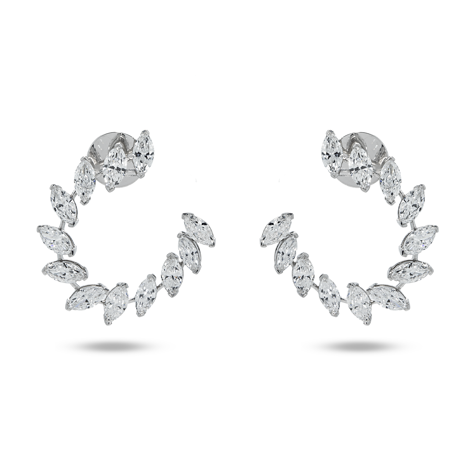 14K White Gold Marquise Cut Diamond Open Hoop Earrings 5.92ctw