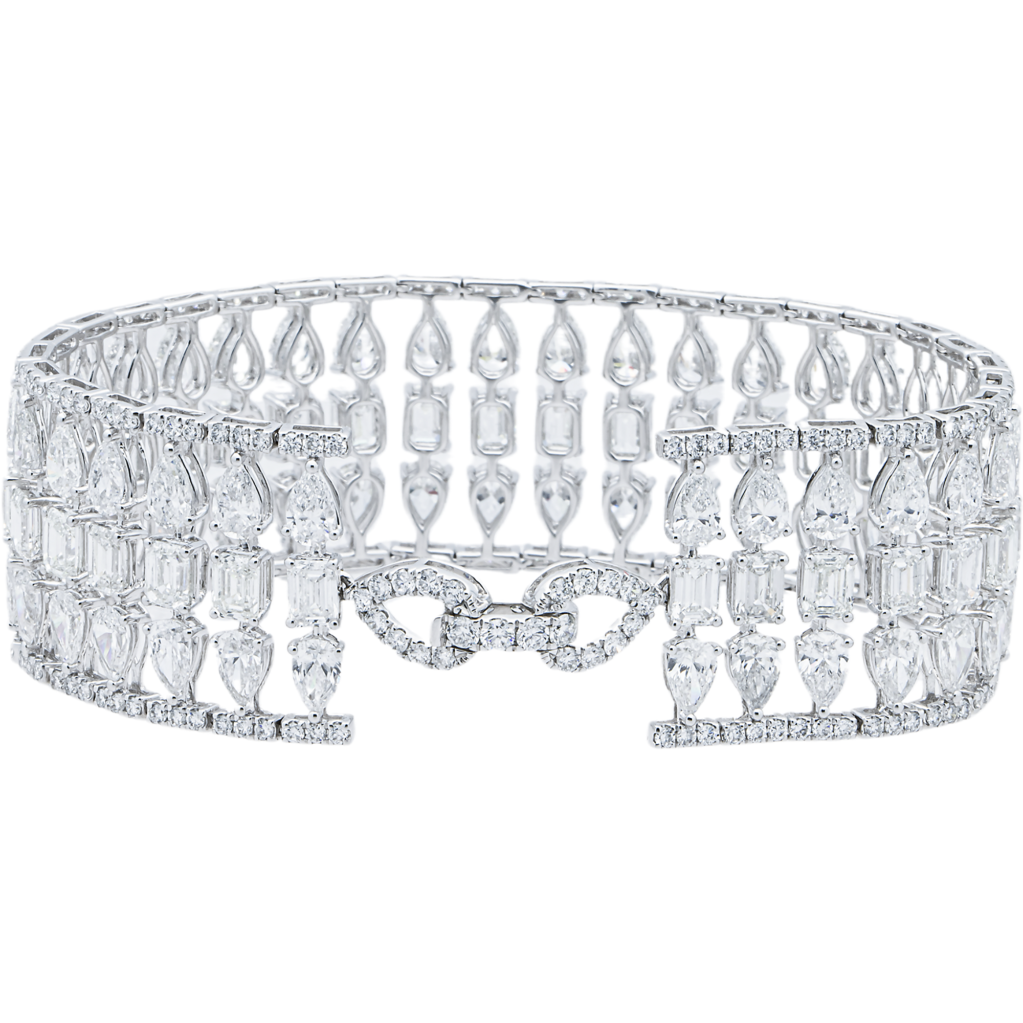 White Gold Five Row Multi Shape Diamond Bracelet 34.09ct