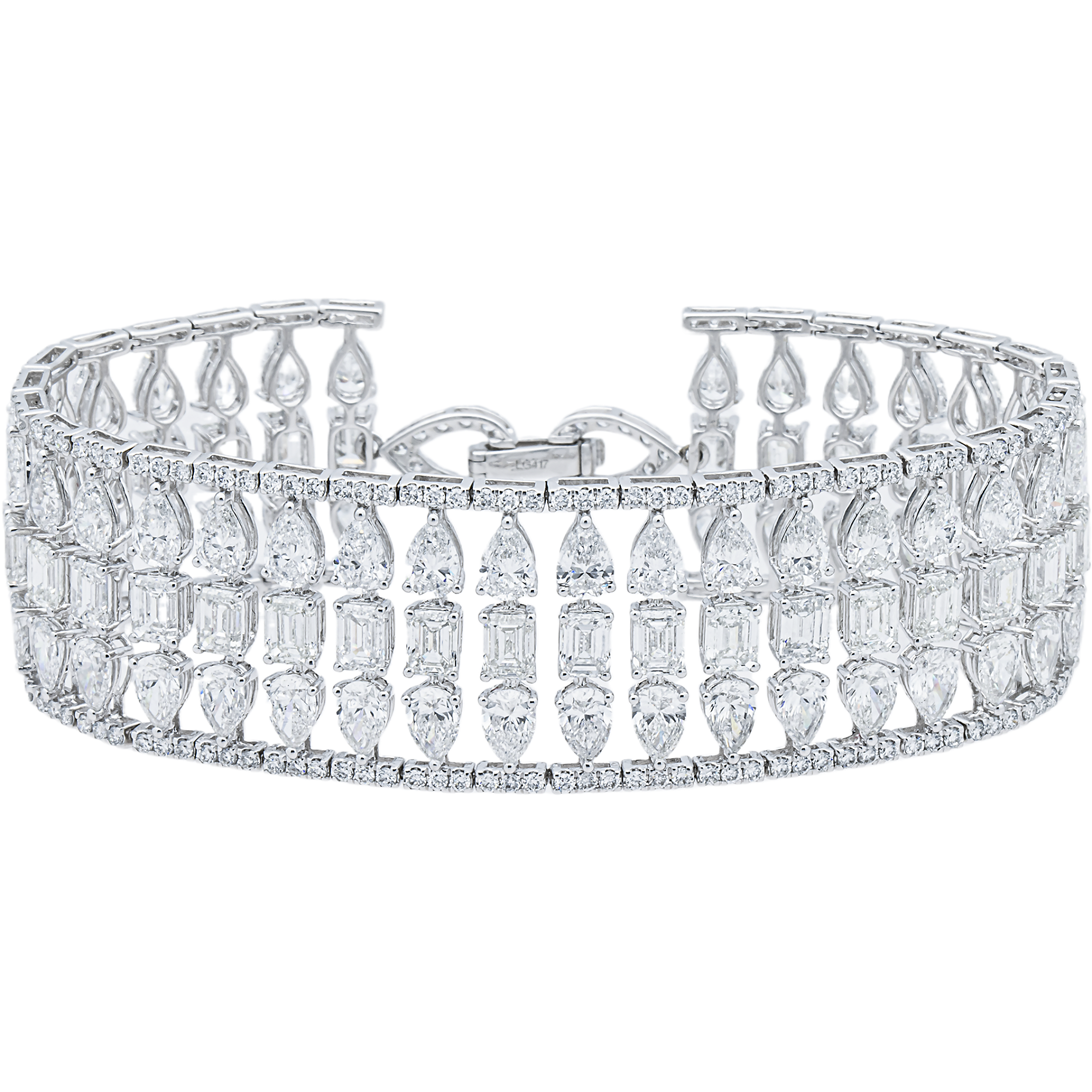 White Gold Five Row Multi Shape Diamond Bracelet 34.09ct