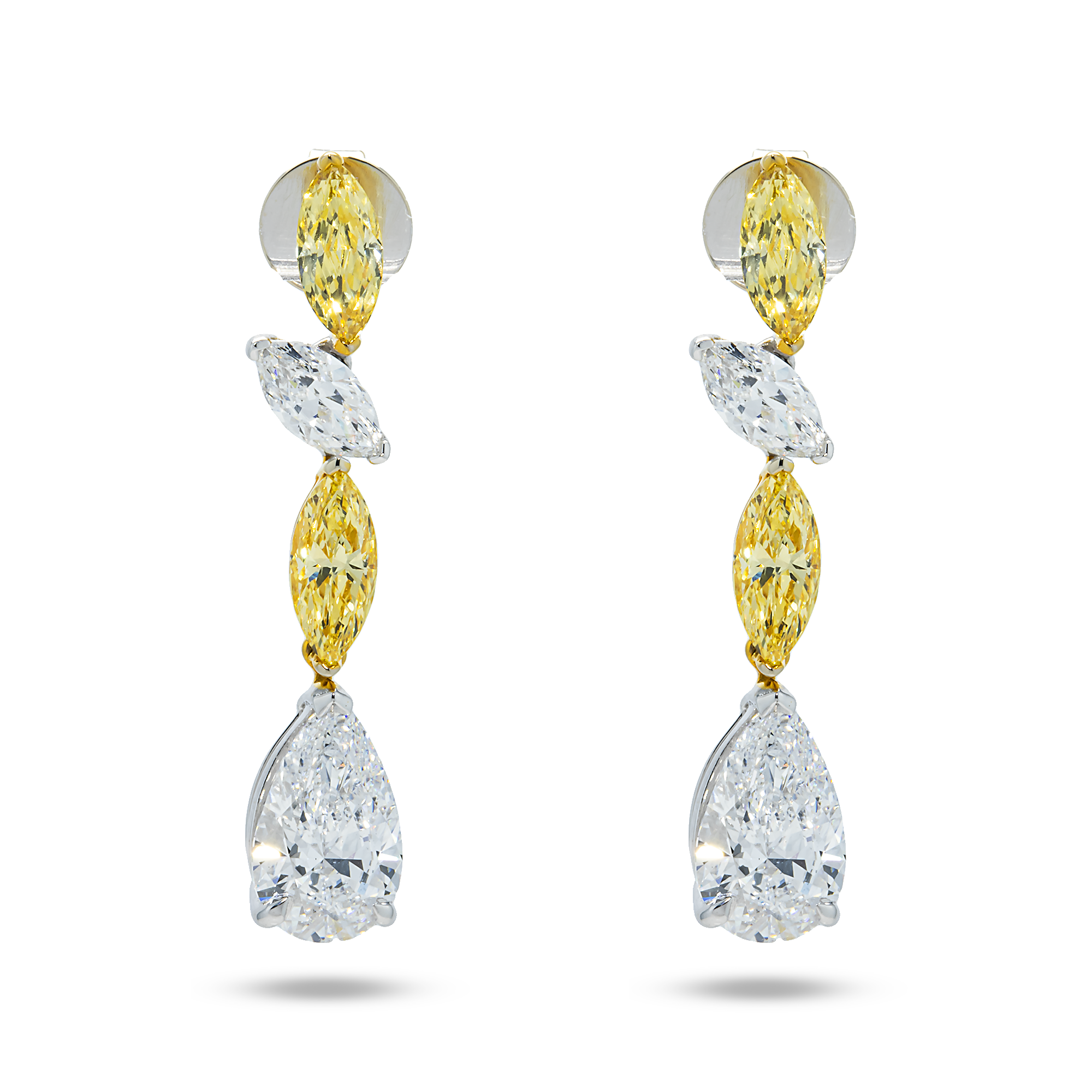 14K Two Tone White & Fancy Yellow Diamond Drop Earrings 7.33ct