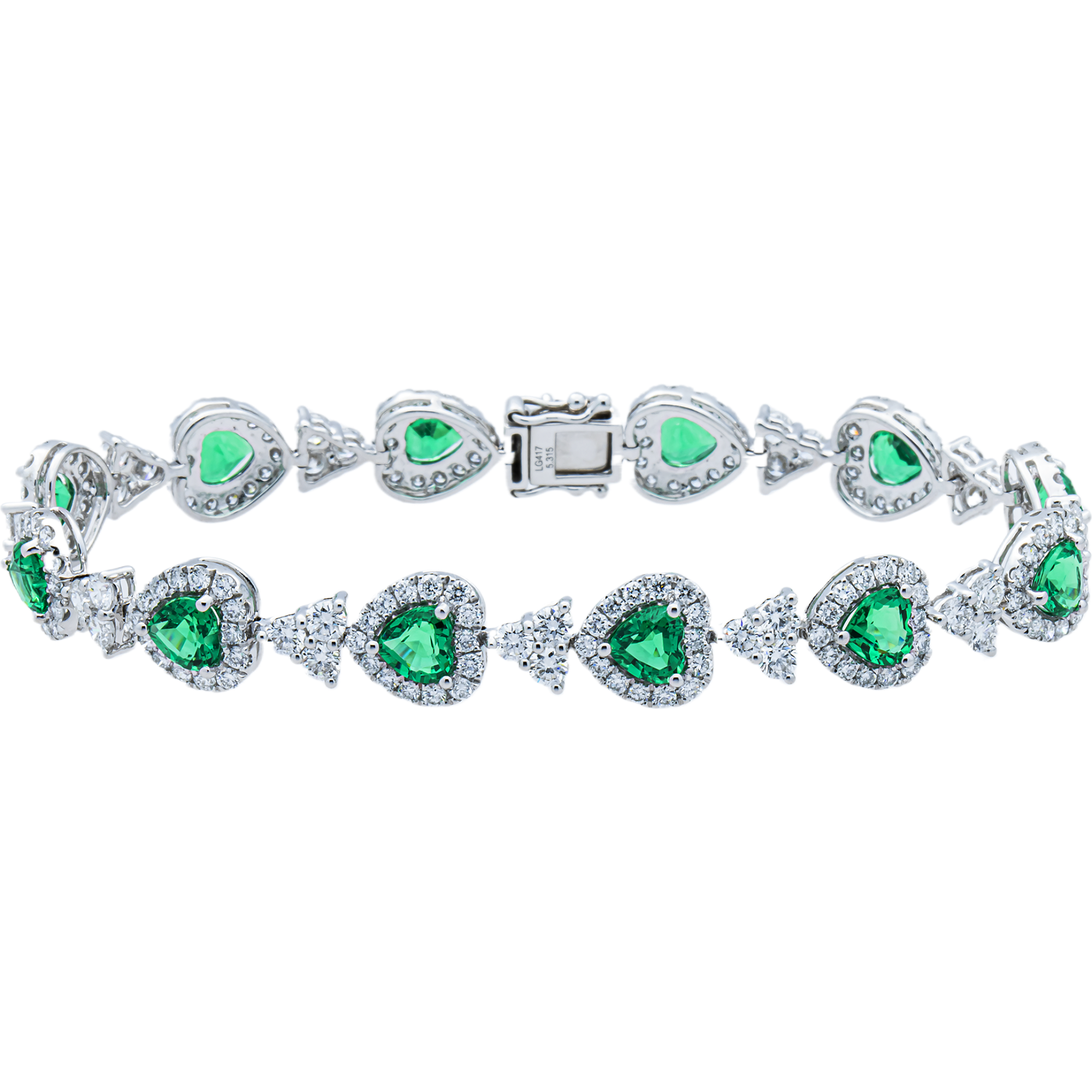 White Gold Heart Emerald & Diamond Bracelet 9.80ct