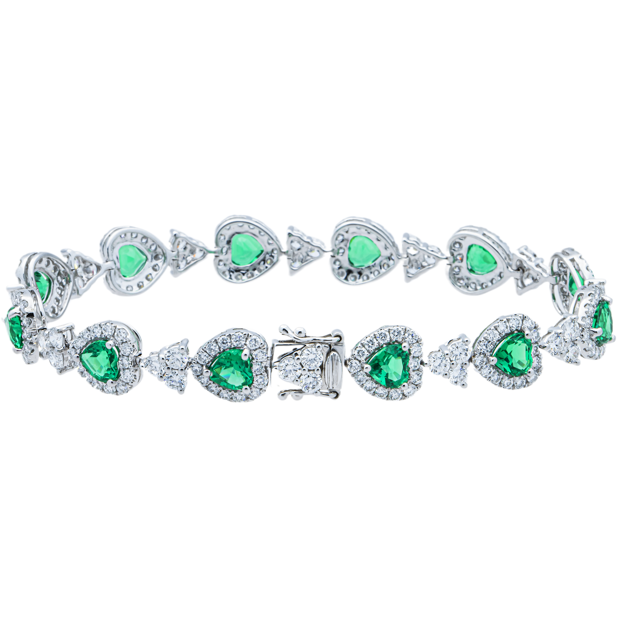 White Gold Heart Emerald & Diamond Bracelet 9.80ct