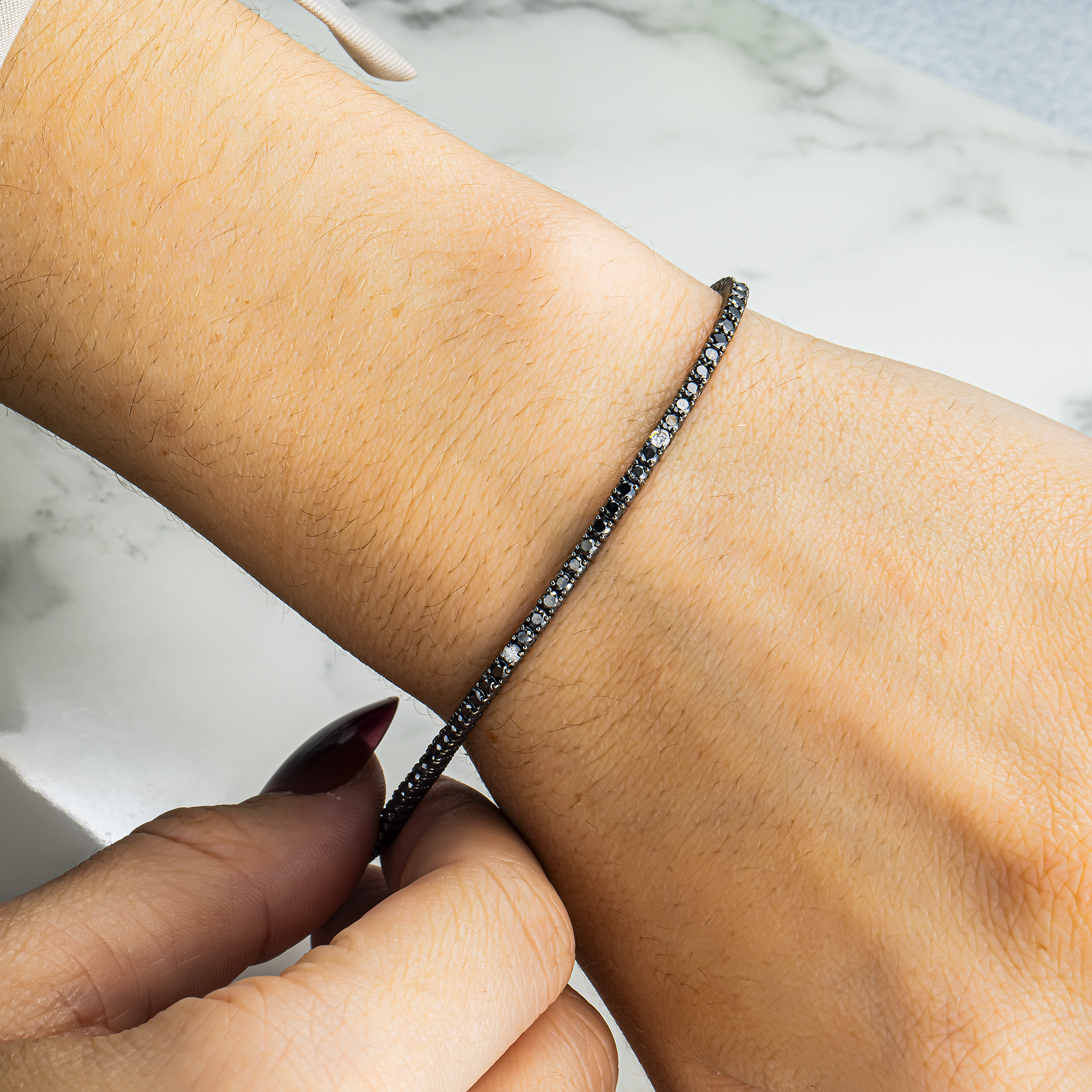 14K Black Gold White & Black Round Diamond Tennis Bracelet 2.62ct