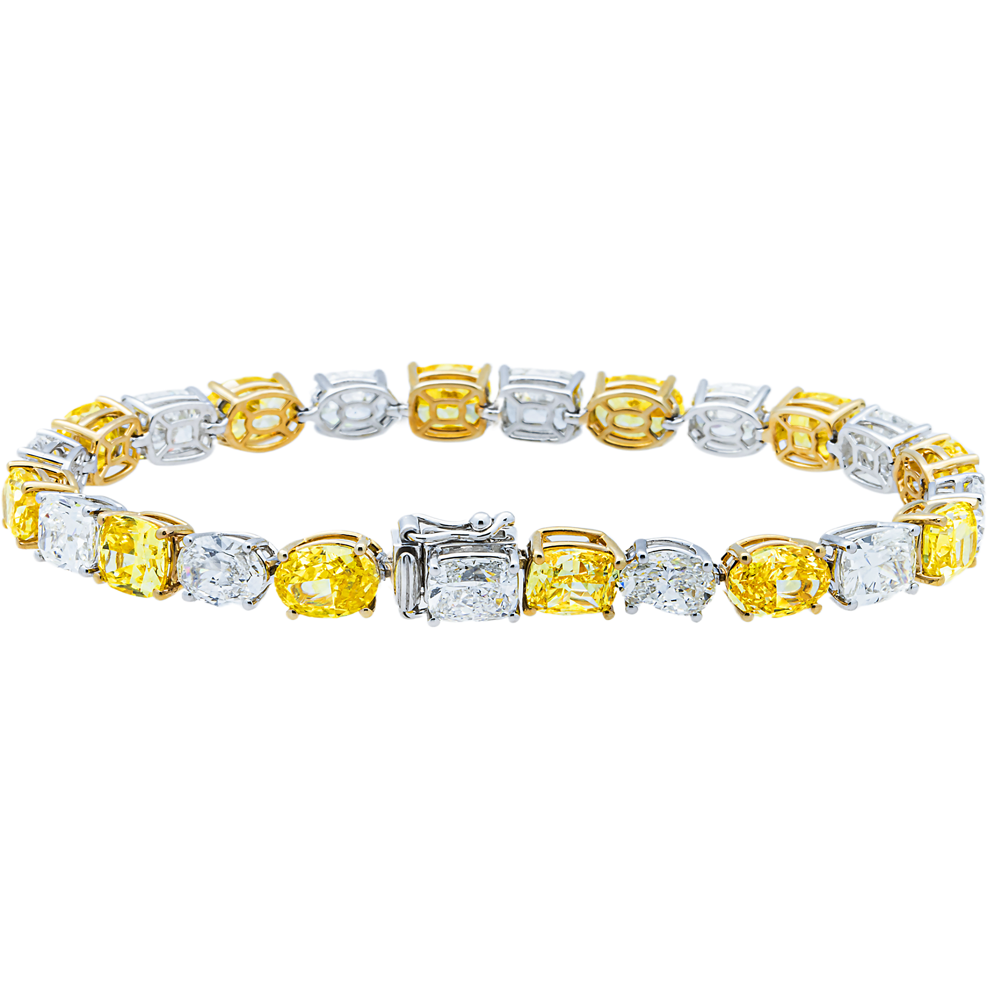 Two Tone Multi Cut Fancy Yellow & White Diamond Tennis Bracelet 21.57ct