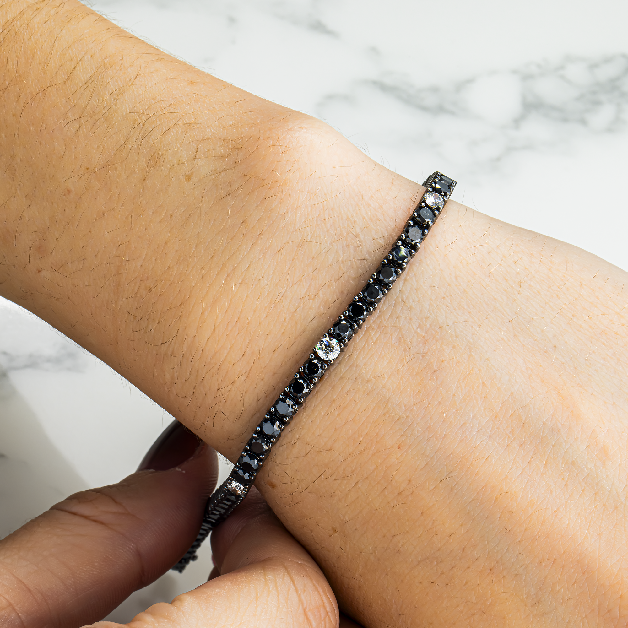 14K Black Gold White & Black Round Diamond Tennis Bracelet 8.64ct