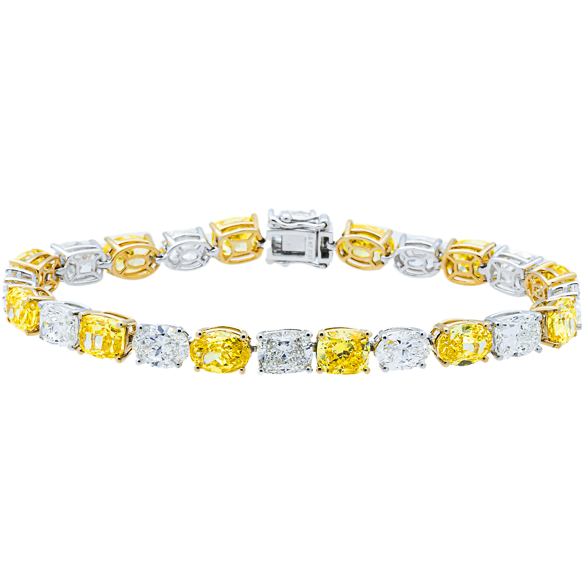 Two Tone Multi Cut Fancy Yellow & White Diamond Tennis Bracelet 21.57ct