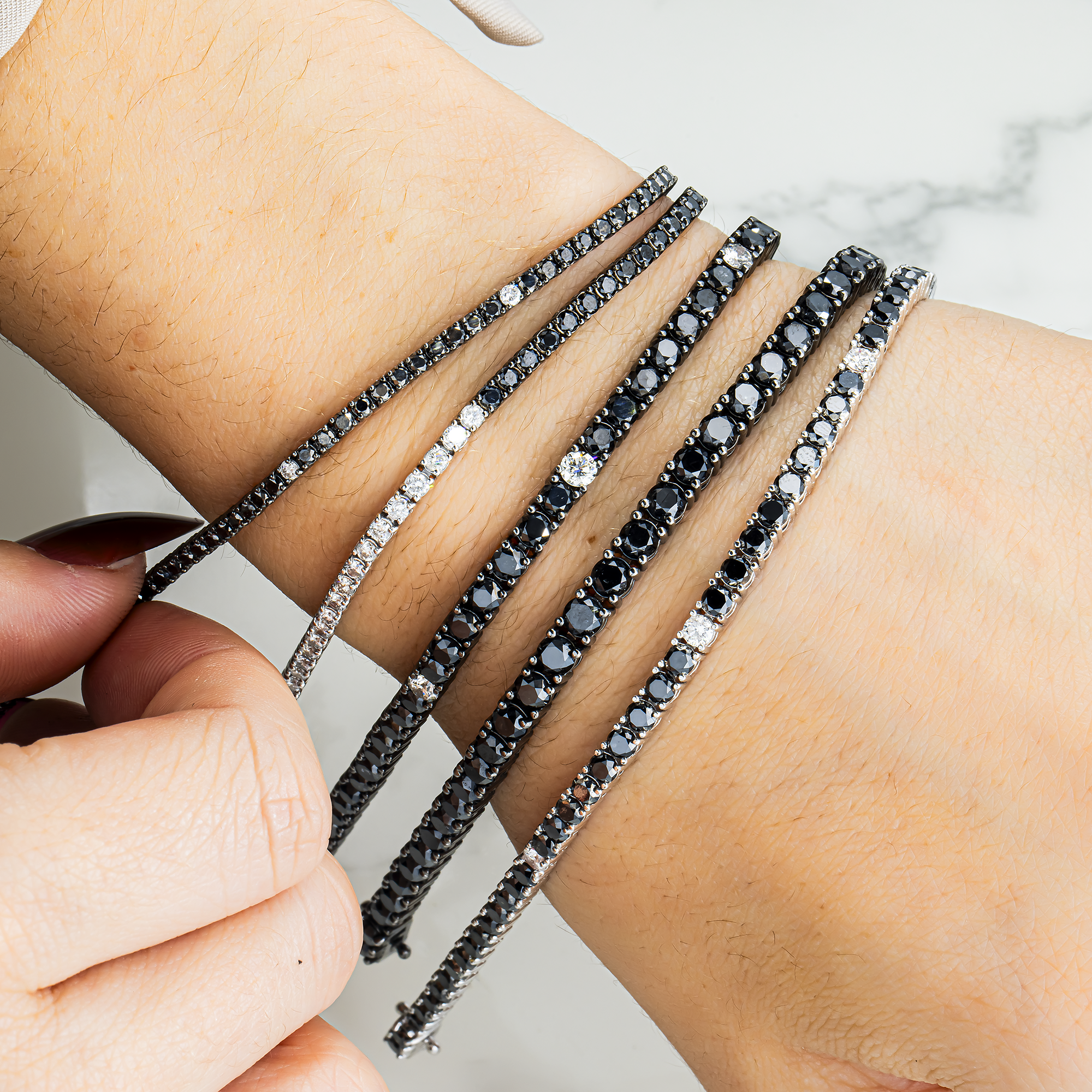 14K Black Gold White & Black Round Diamond Tennis Bracelet 8.64ct