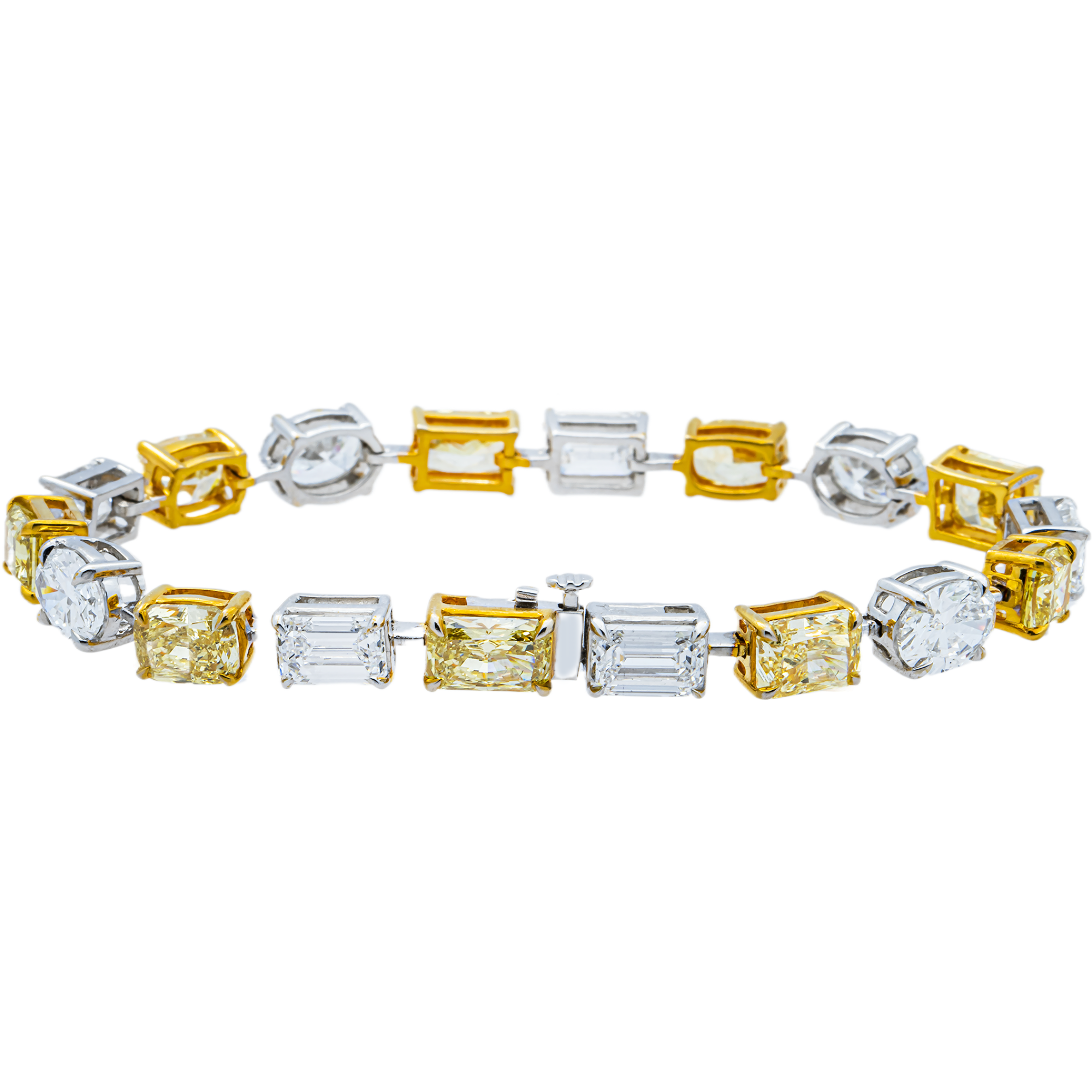 IGI 14K Two Tone Multi Shape Fancy Yellow & White Diamond Bracelet 18.89ct