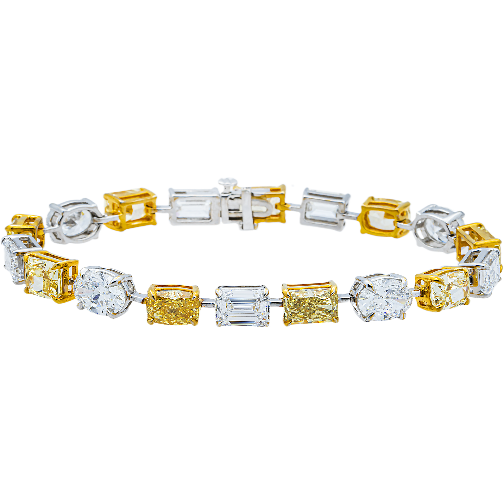 IGI 14K Two Tone Multi Shape Fancy Yellow & White Diamond Bracelet 18.89ct