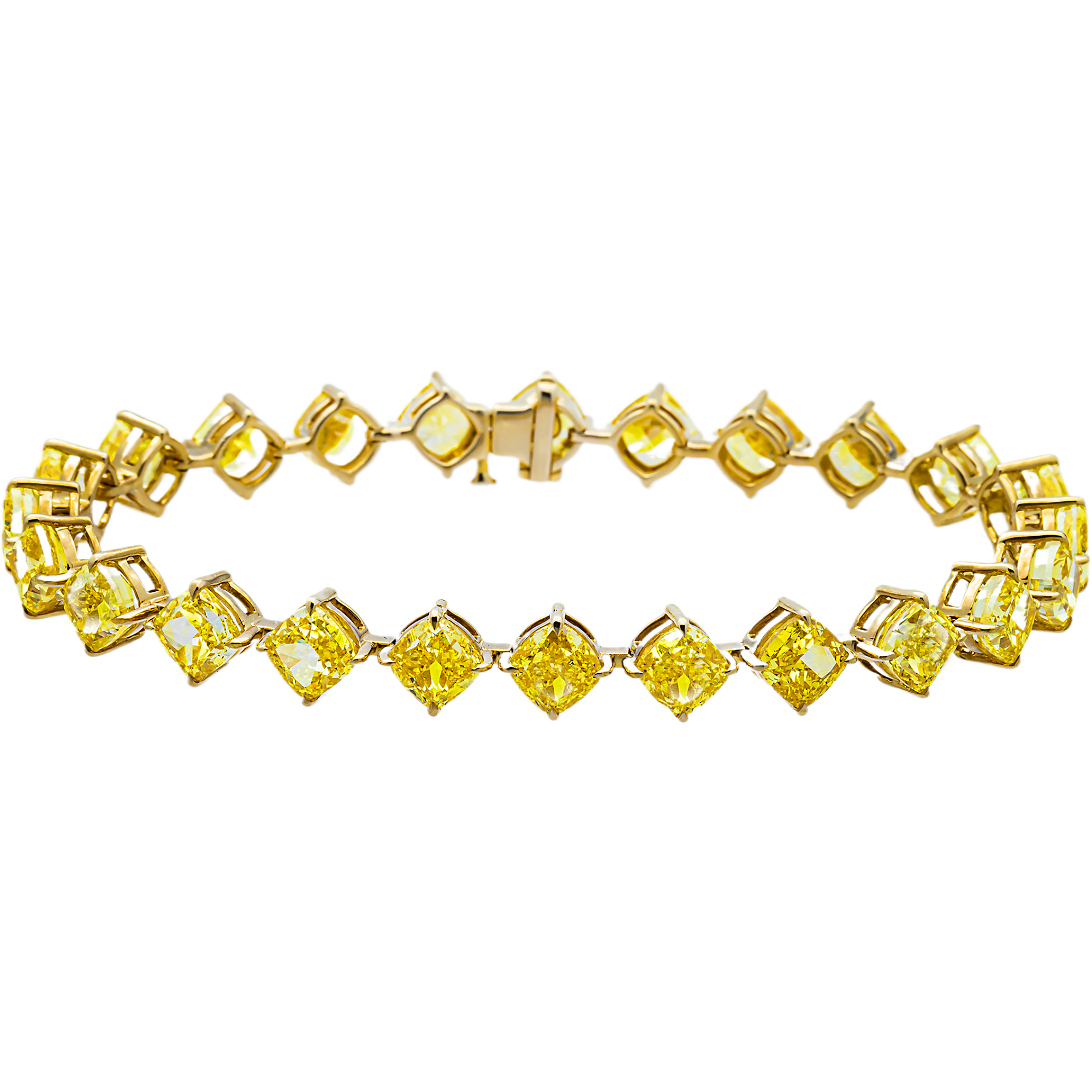 14K Yellow Gold Fancy Yellow Cushion Diamond Bracelet 24.73ct