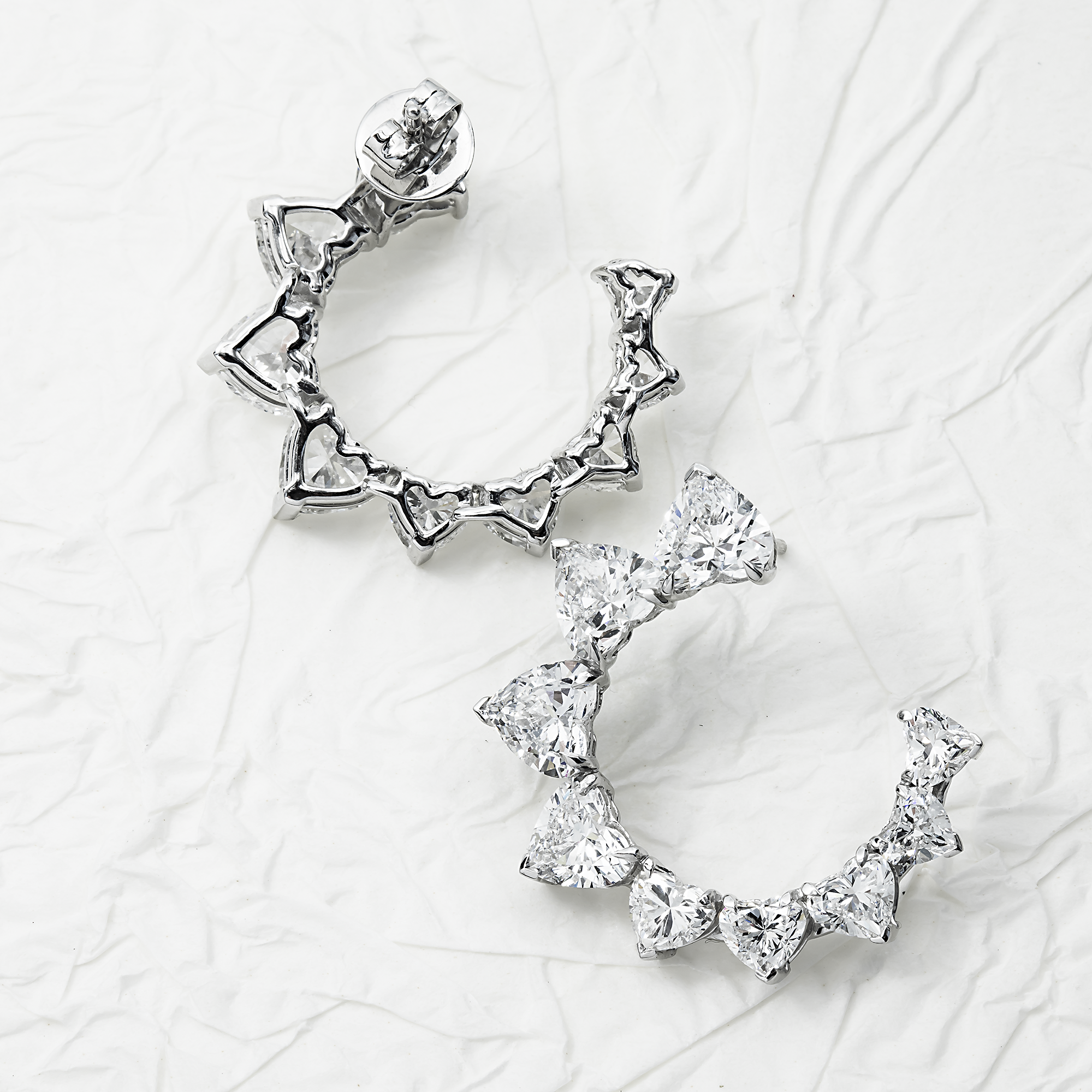 14K White Gold Graduated Heart Cut Diamond Open Hoop Earrings 10.42ctw