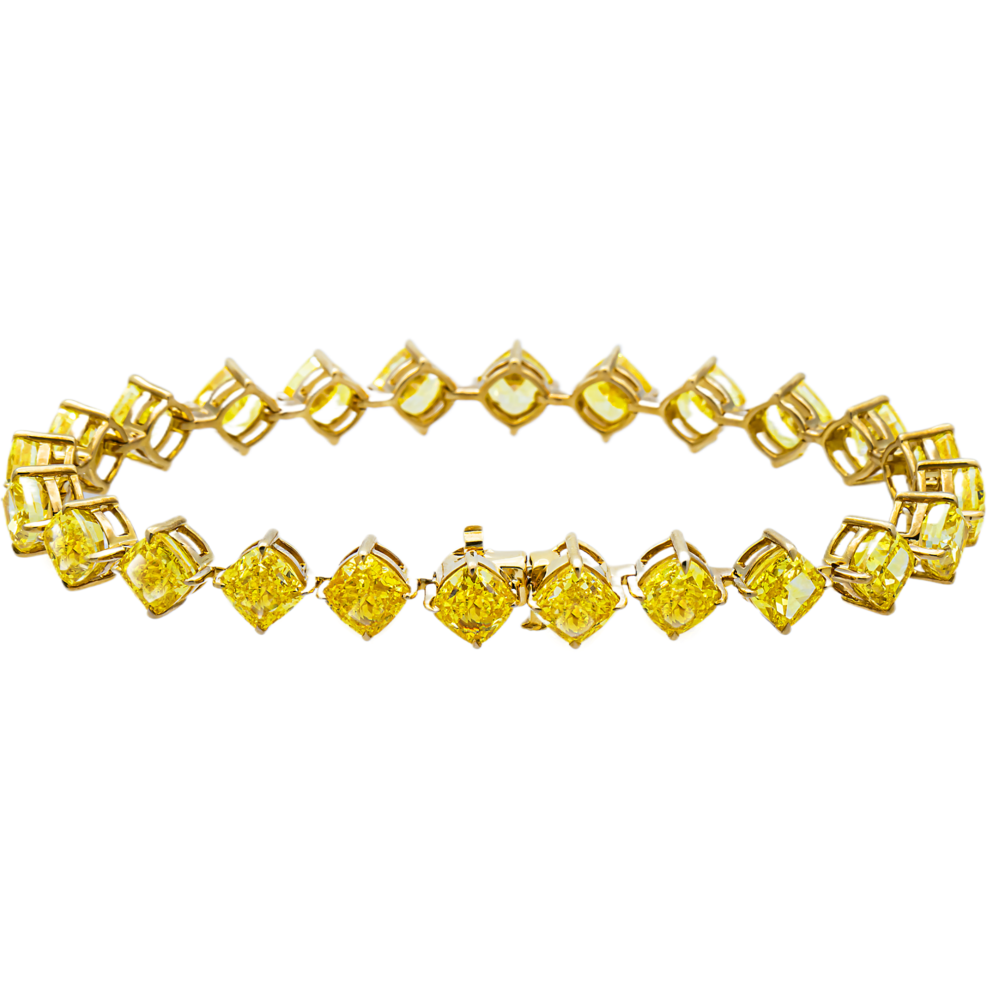 14K Yellow Gold Fancy Yellow Cushion Diamond Bracelet 24.73ct
