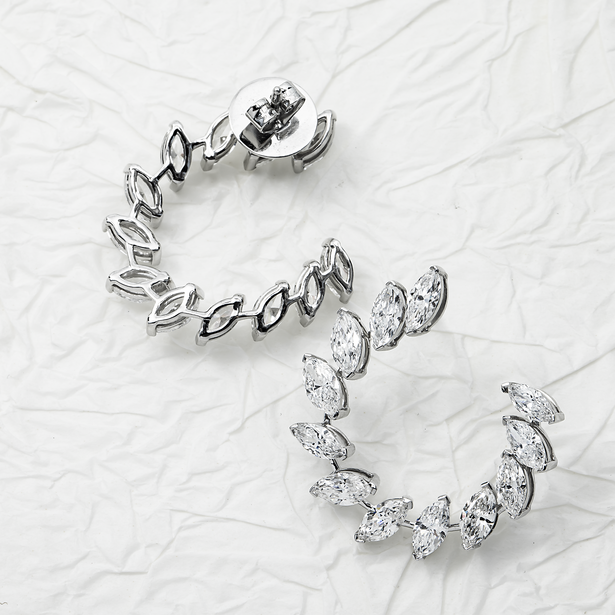 14K White Gold Marquise Cut Diamond Open Hoop Earrings 5.92ctw