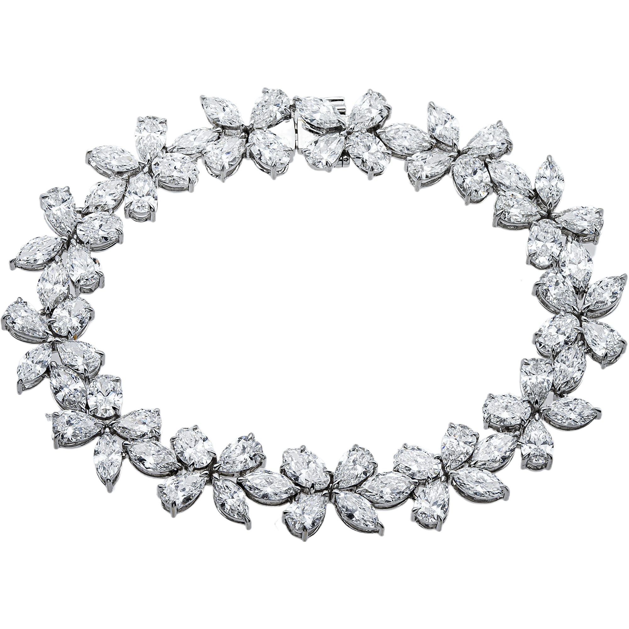 14K White Gold Multi Shape Diamond Flower Bracelet 19.49ct