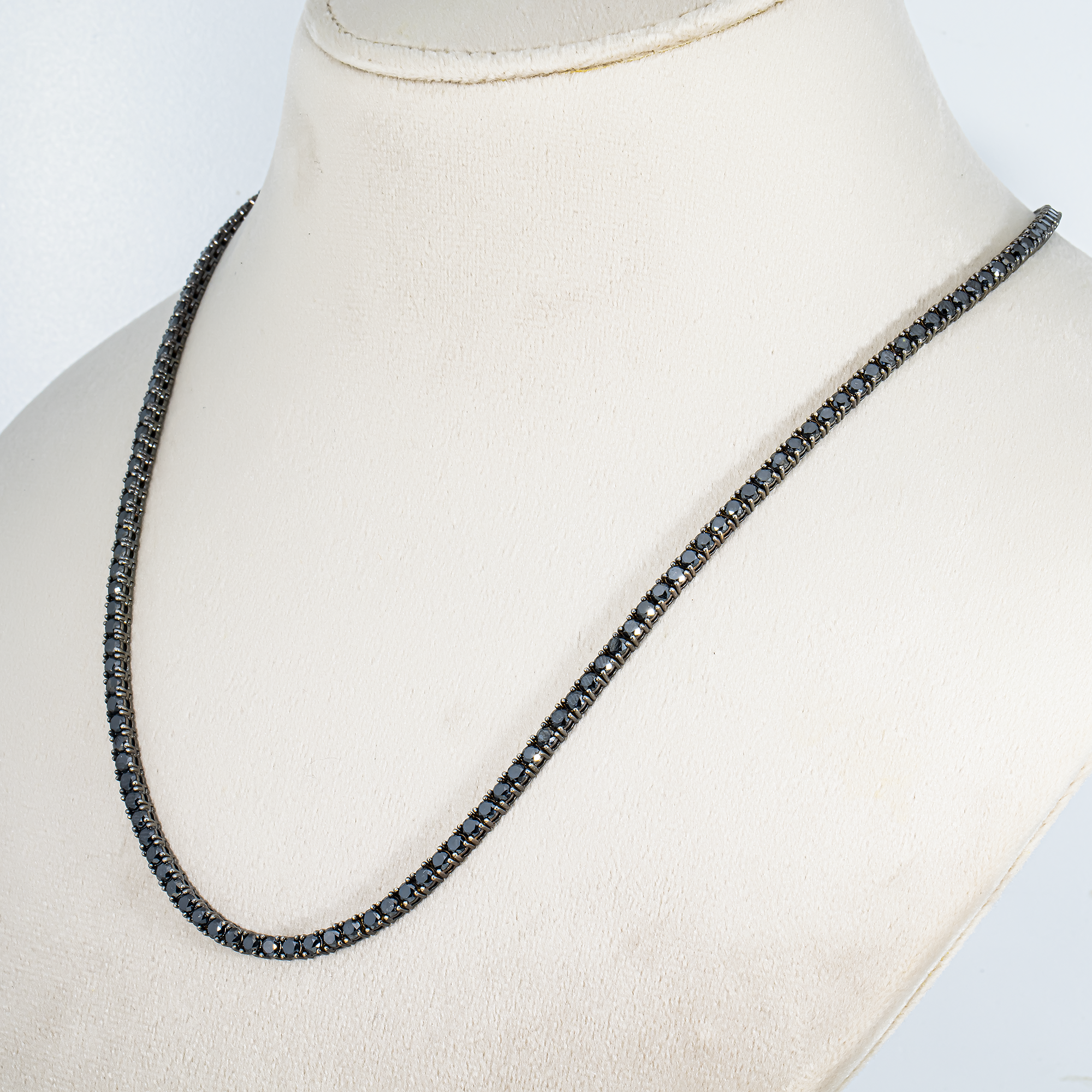 14K Black Gold Black Round Diamond Tennis Chain 17.34ct