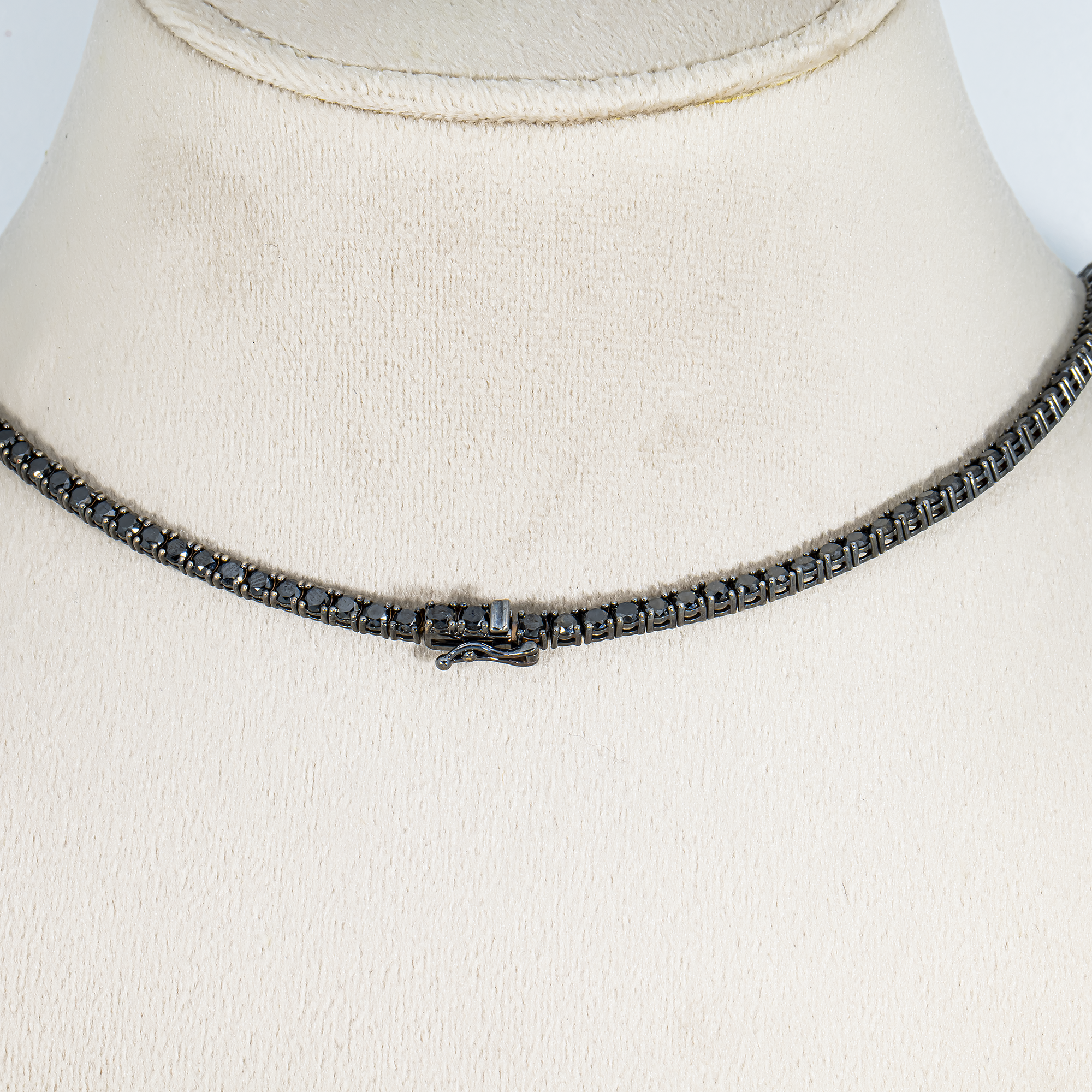 14K Black Gold Black Round Diamond Tennis Chain 17.34ct