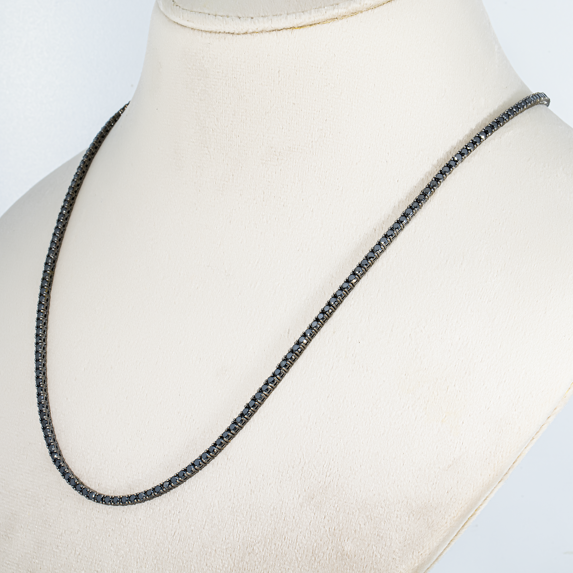 14K Black Gold Black Round Diamond Tennis Chain 9.65ct