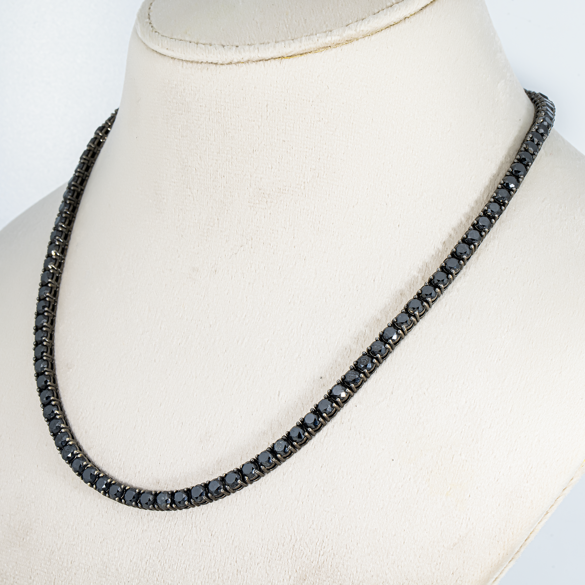14K Black Gold Black Round Diamond Tennis Chain 35.29ct