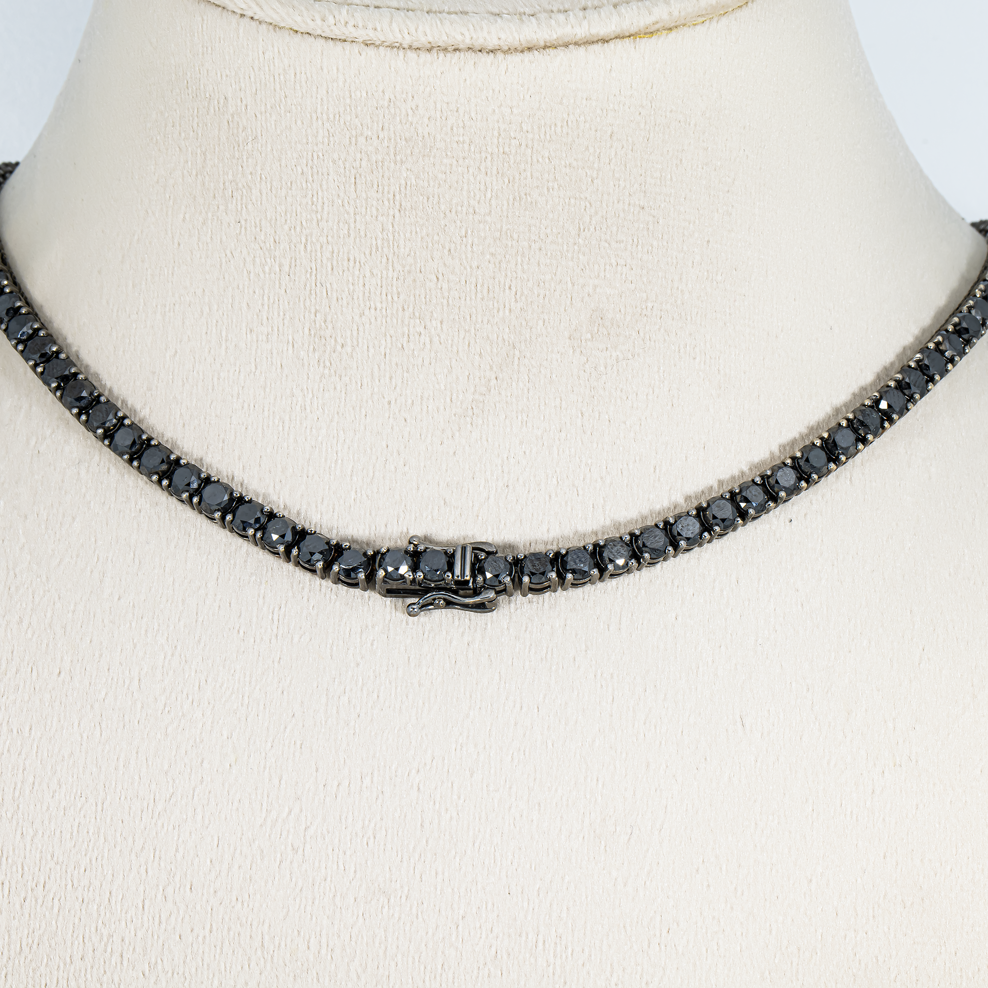 14K Black Gold Black Round Diamond Tennis Chain 35.29ct