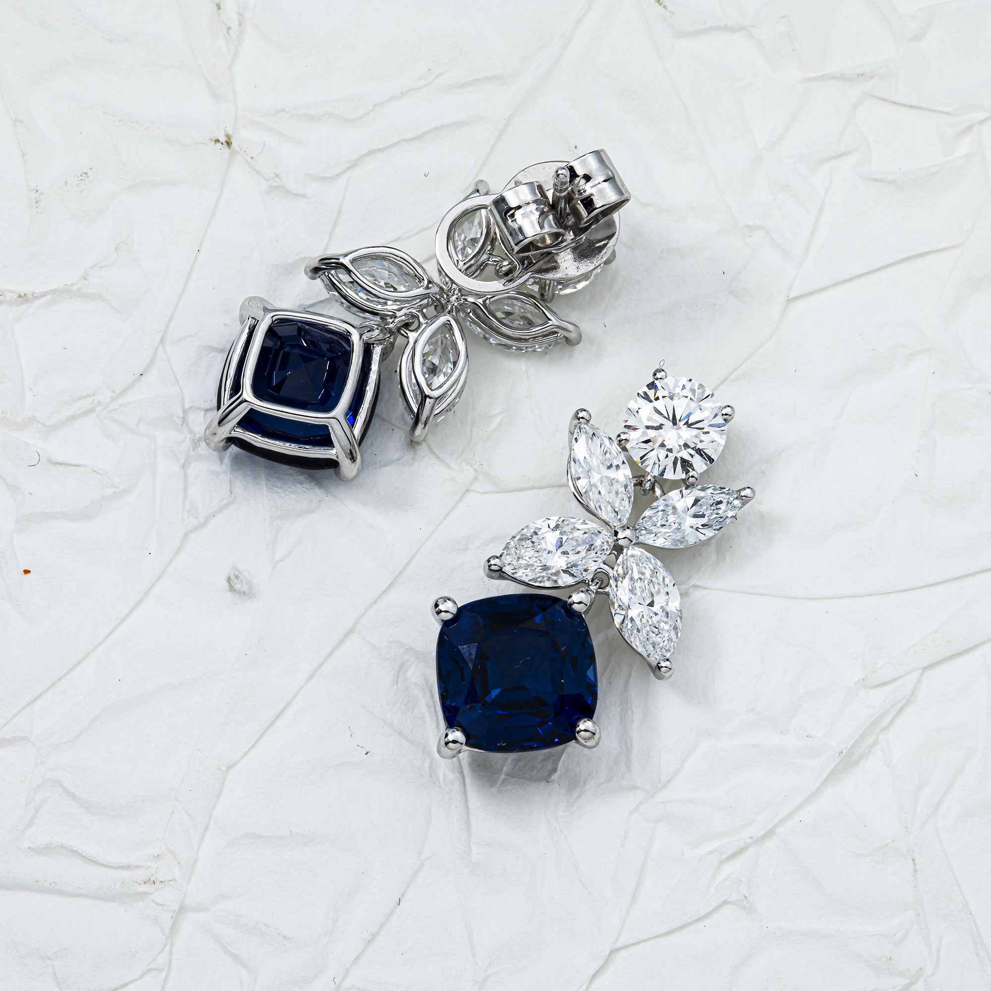 White Gold Sapphire & Diamond Drop Earrings 9.63ctw