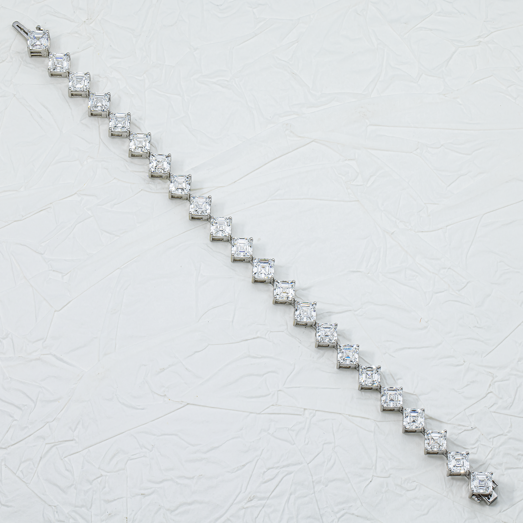14K White Gold Asscher Diamond Satellite Bracelet 22.27ct