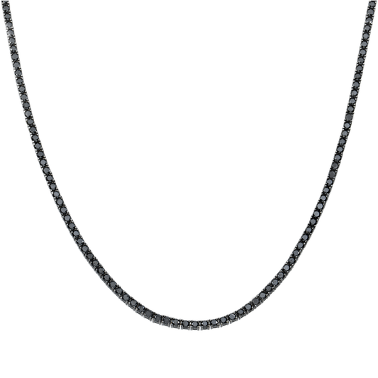 14K Black Gold Black Round Diamond Tennis Chain 9.65ct