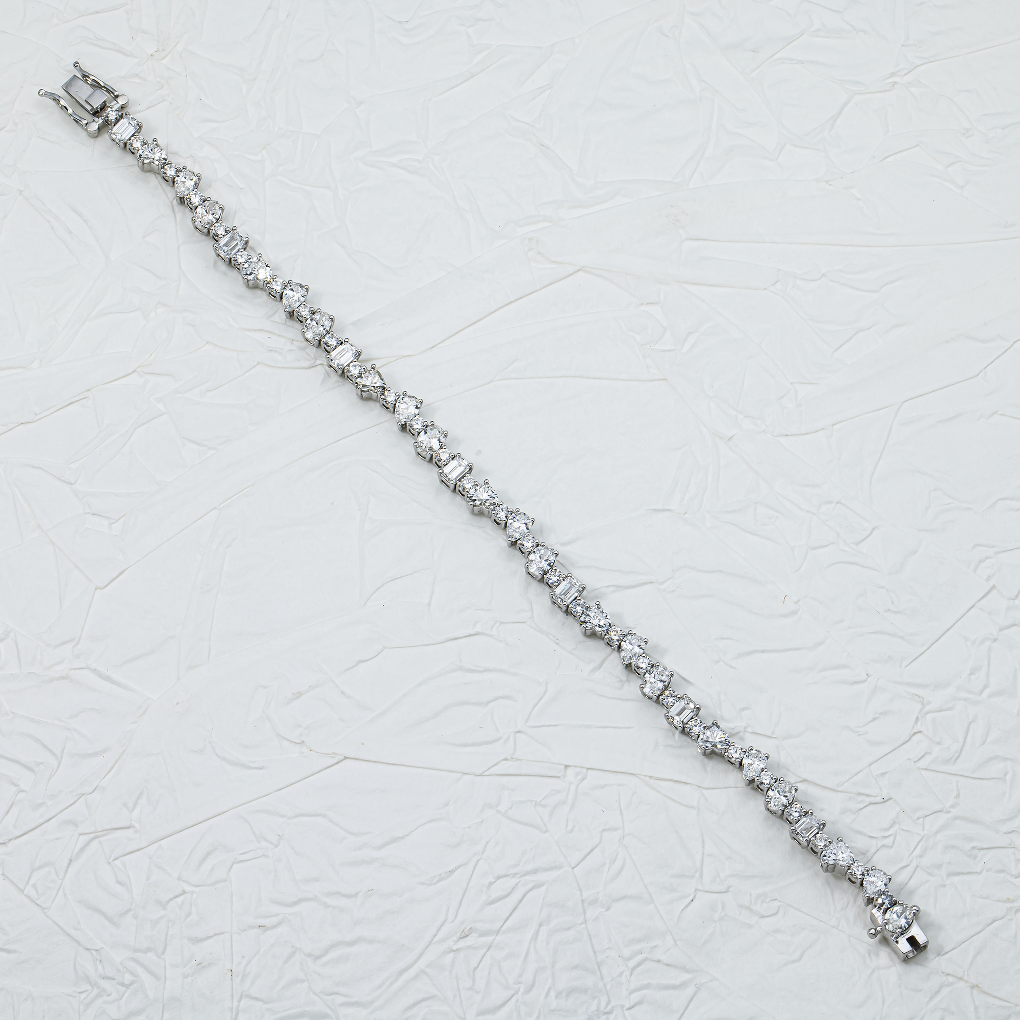 14K White Gold Multi Shape Diamond Bracelet 8.45ct