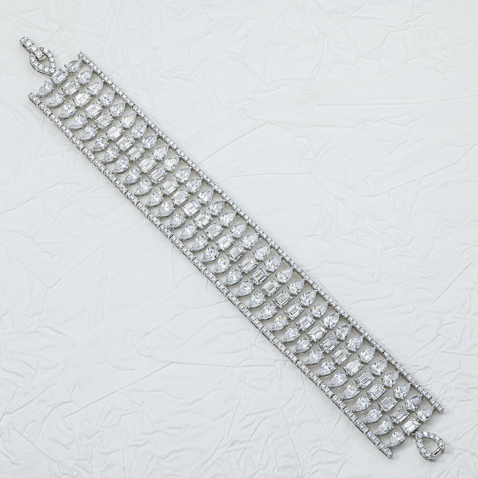 White Gold Five Row Multi Shape Diamond Bracelet 34.09ct
