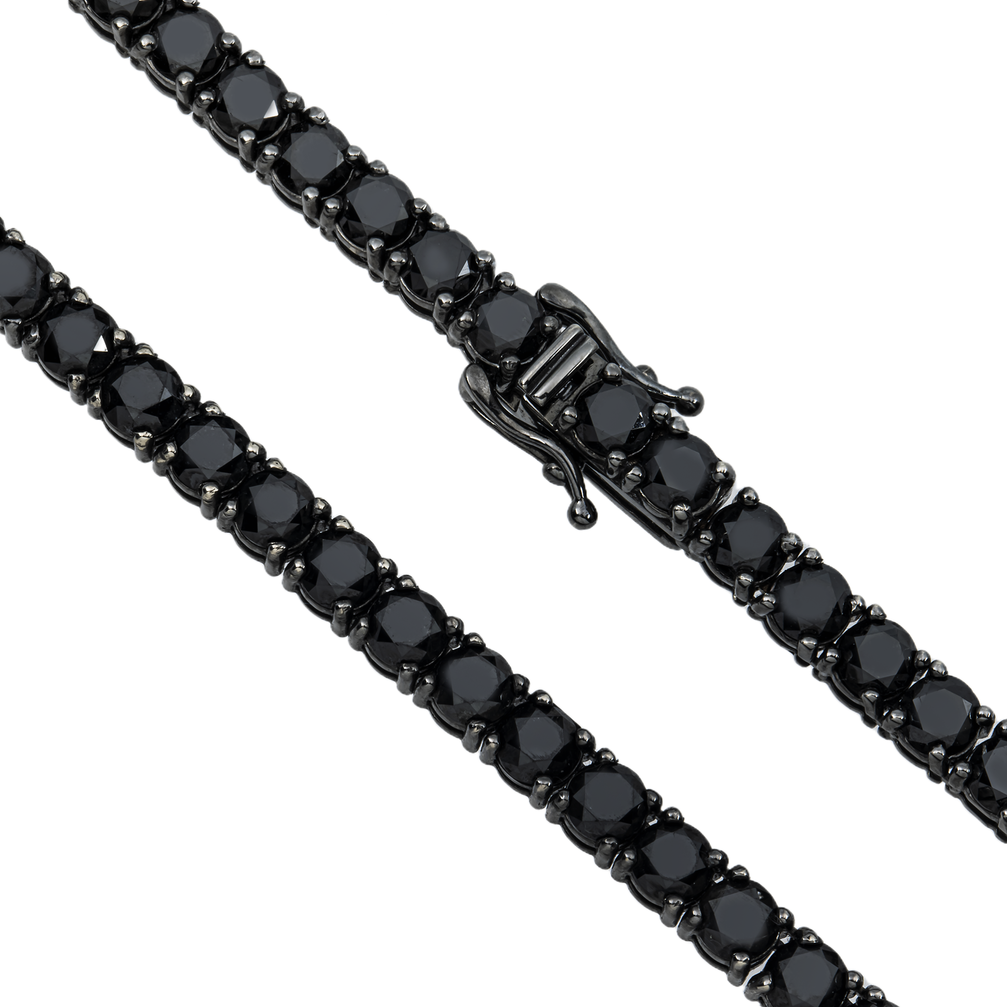 14K Black Gold Black Round Diamond Tennis Chain 35.29ct
