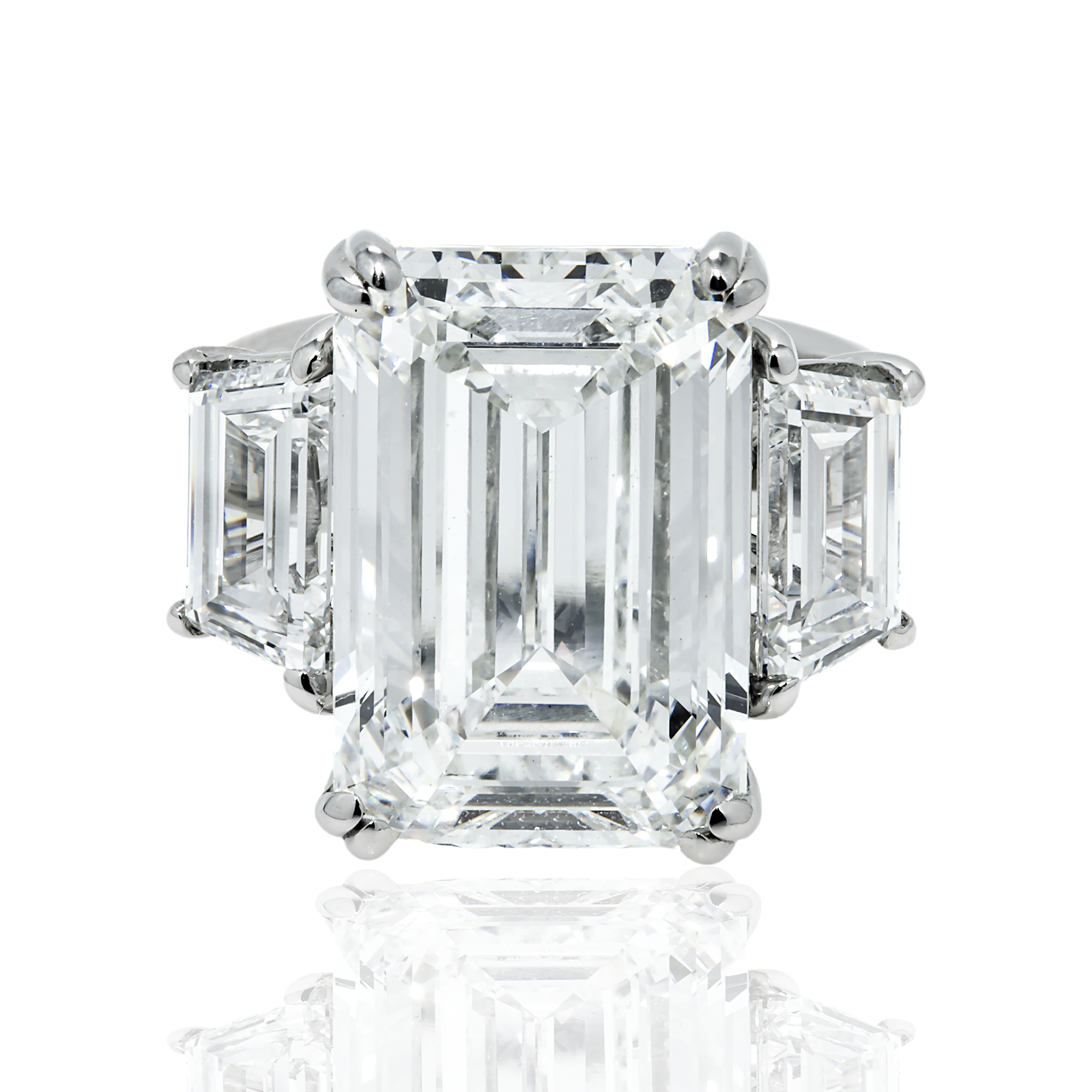 Platinum 16.09ctEmerald Cut Triple Diamond Engagement Ring 19.22ctw
