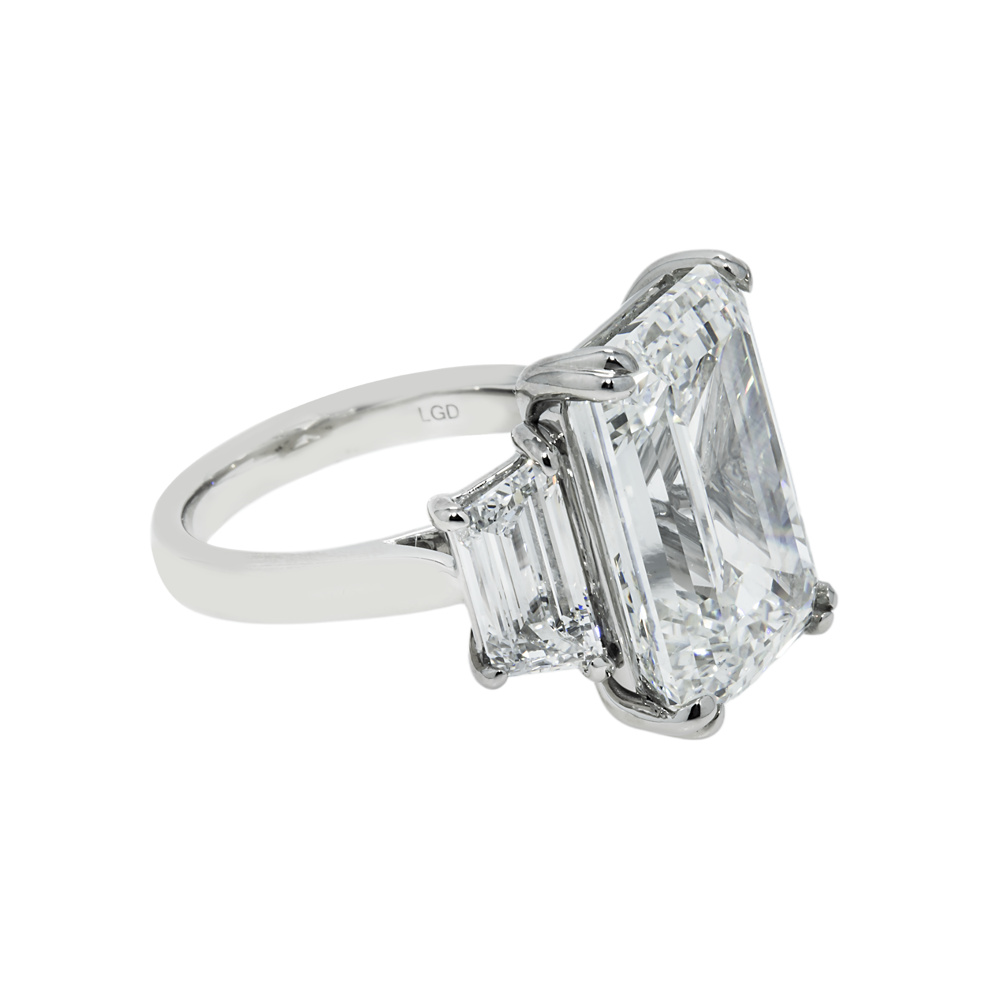 Platinum 16.09ctEmerald Cut Triple Diamond Engagement Ring 19.22ctw