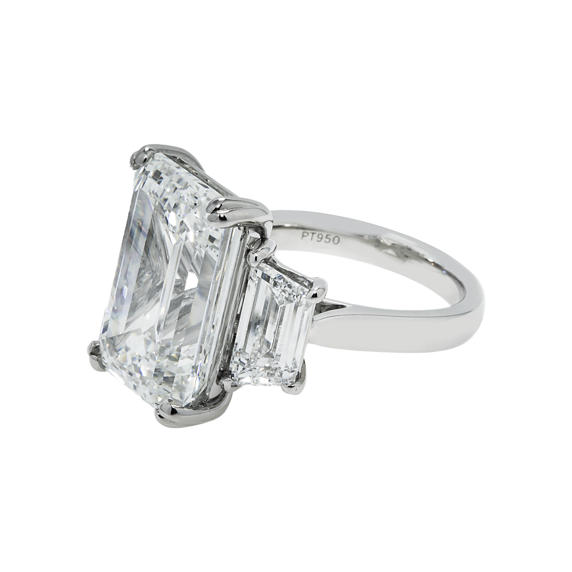 Platinum 16.09ctEmerald Cut Triple Diamond Engagement Ring 19.22ctw