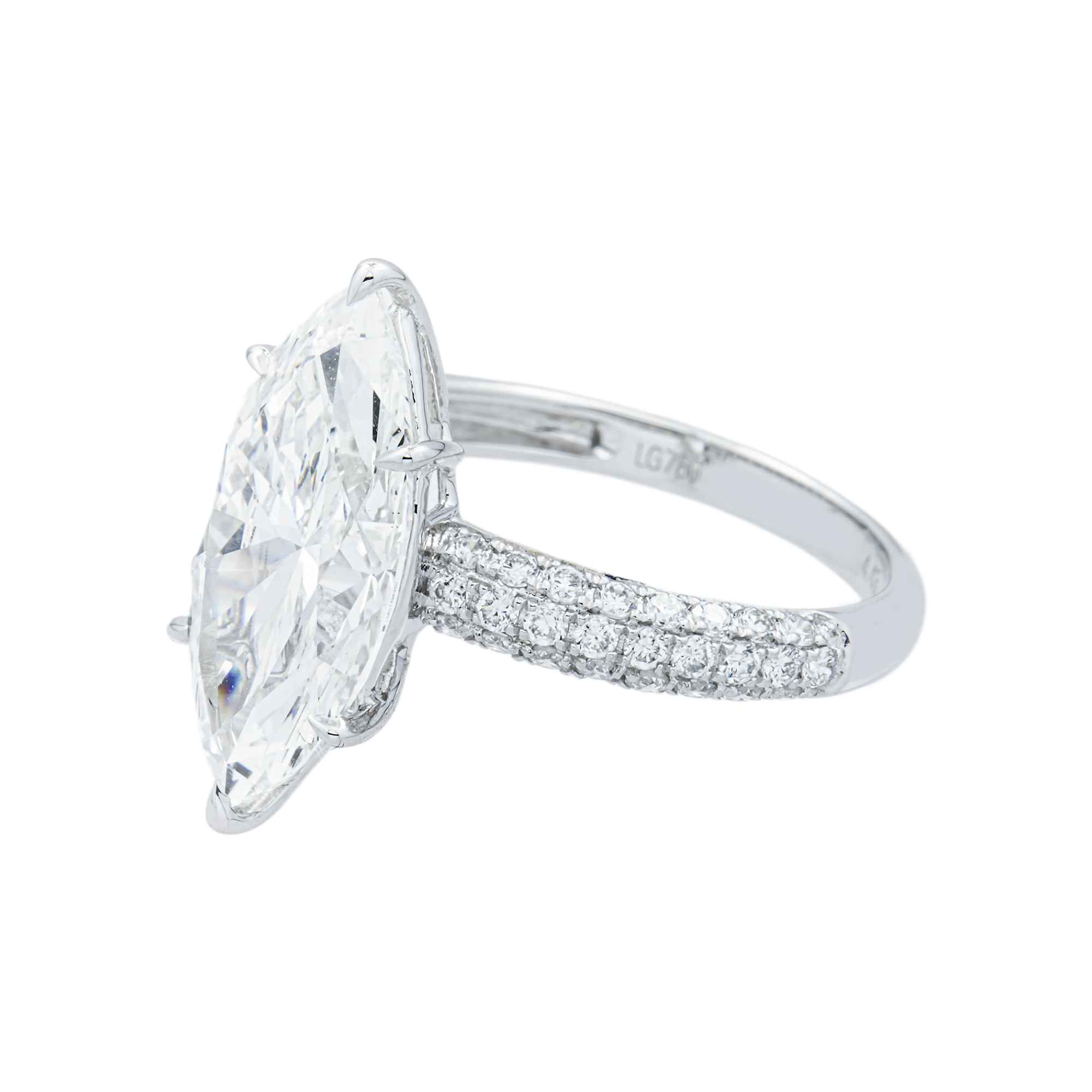 18K White Gold 4.43ct Marquise Diamond Engagement Ring 4.95ctw