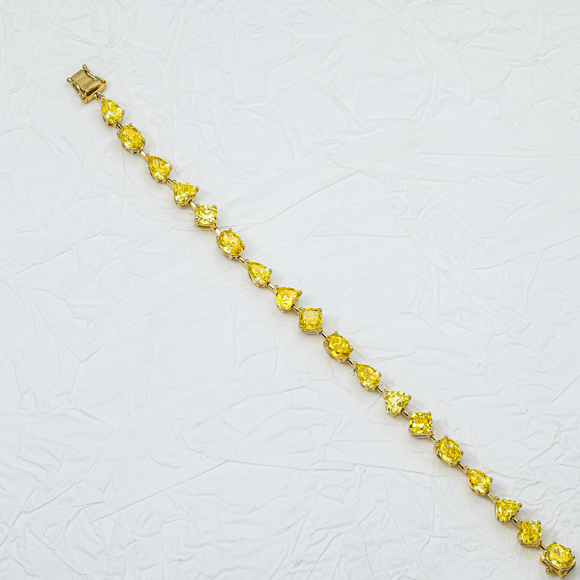 Yellow Gold Fancy Yellow Multi Shape Diamond Bracelet 15.53ct