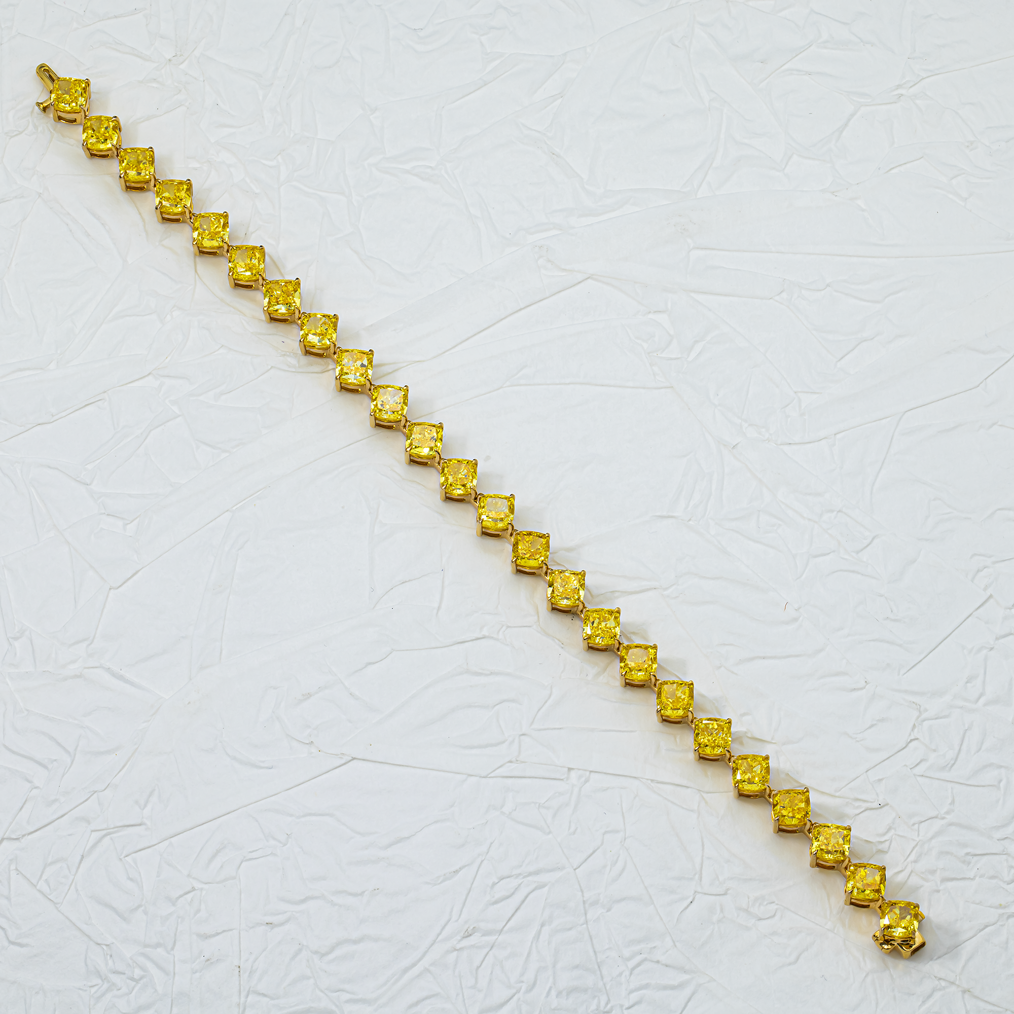 14K Yellow Gold Fancy Yellow Cushion Diamond Bracelet 24.73ct