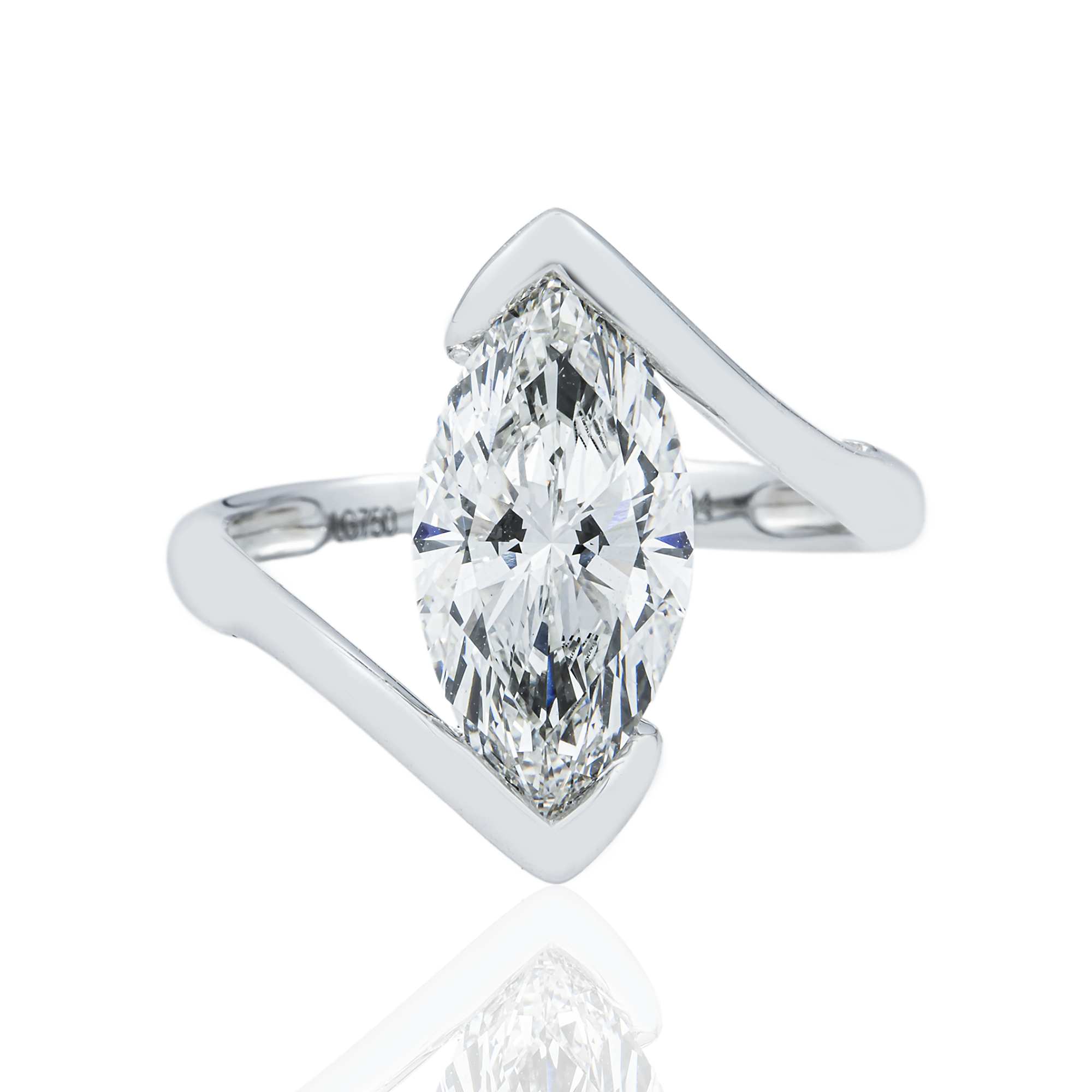 18K White Gold 2.84ct Marquise Diamond Engagement Ring 3.03ctw
