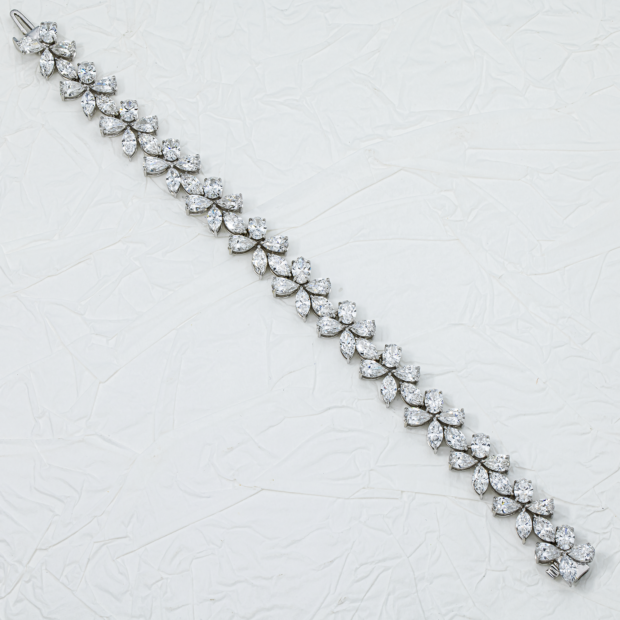 14K White Gold Multi Shape Diamond Flower Bracelet 19.49ct