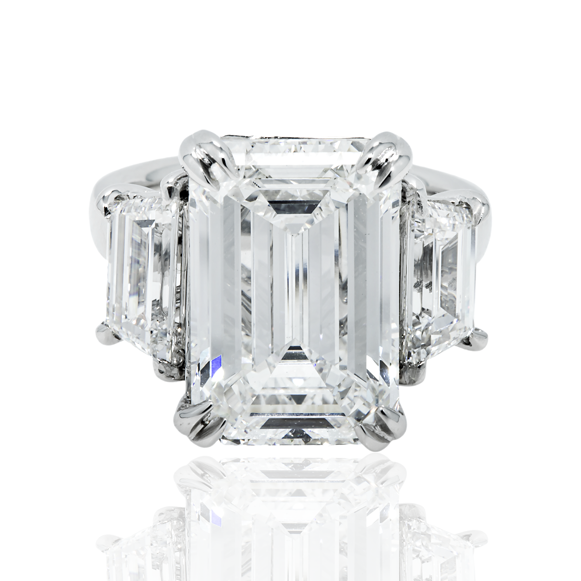 Platinum 10.53ct Emerald Cut Triple Diamond Engagement Ring 12.70ctw