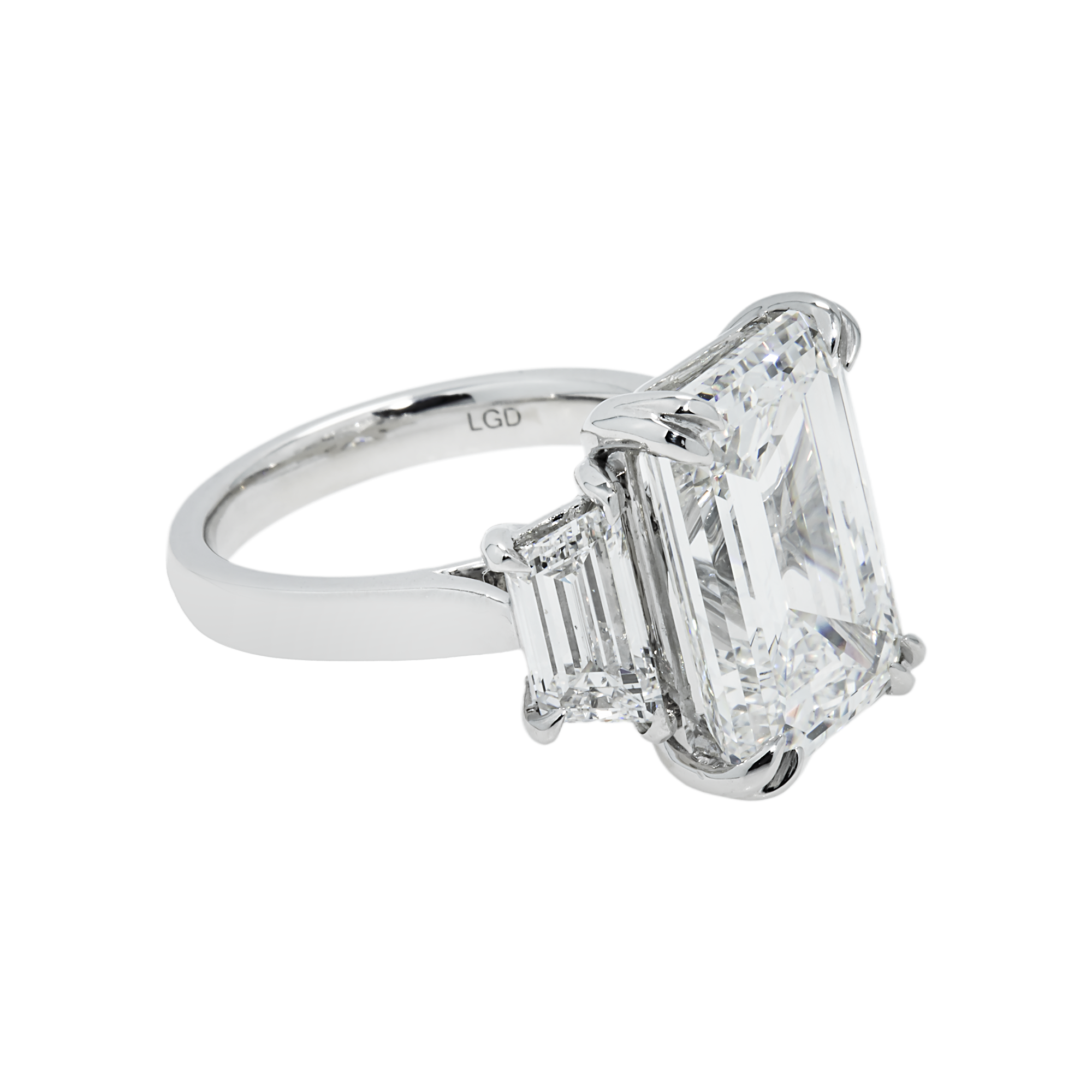 Platinum 10.53ct Emerald Cut Triple Diamond Engagement Ring 12.70ctw