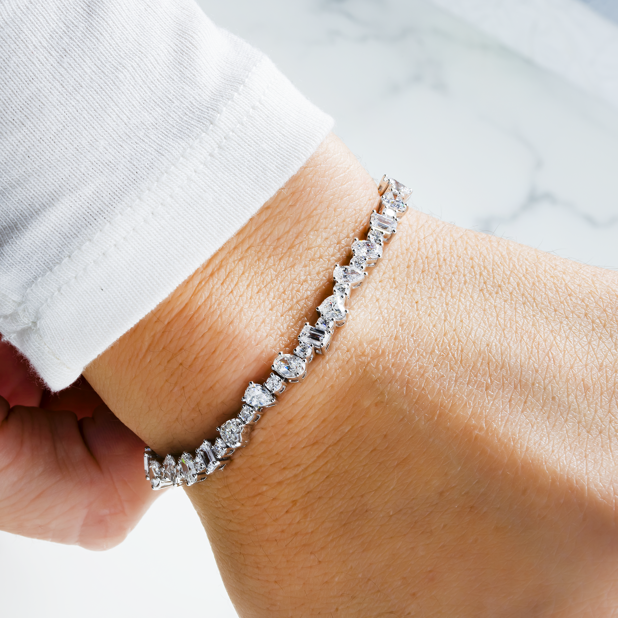 14K White Gold Multi Shape Diamond Bracelet 8.45ct