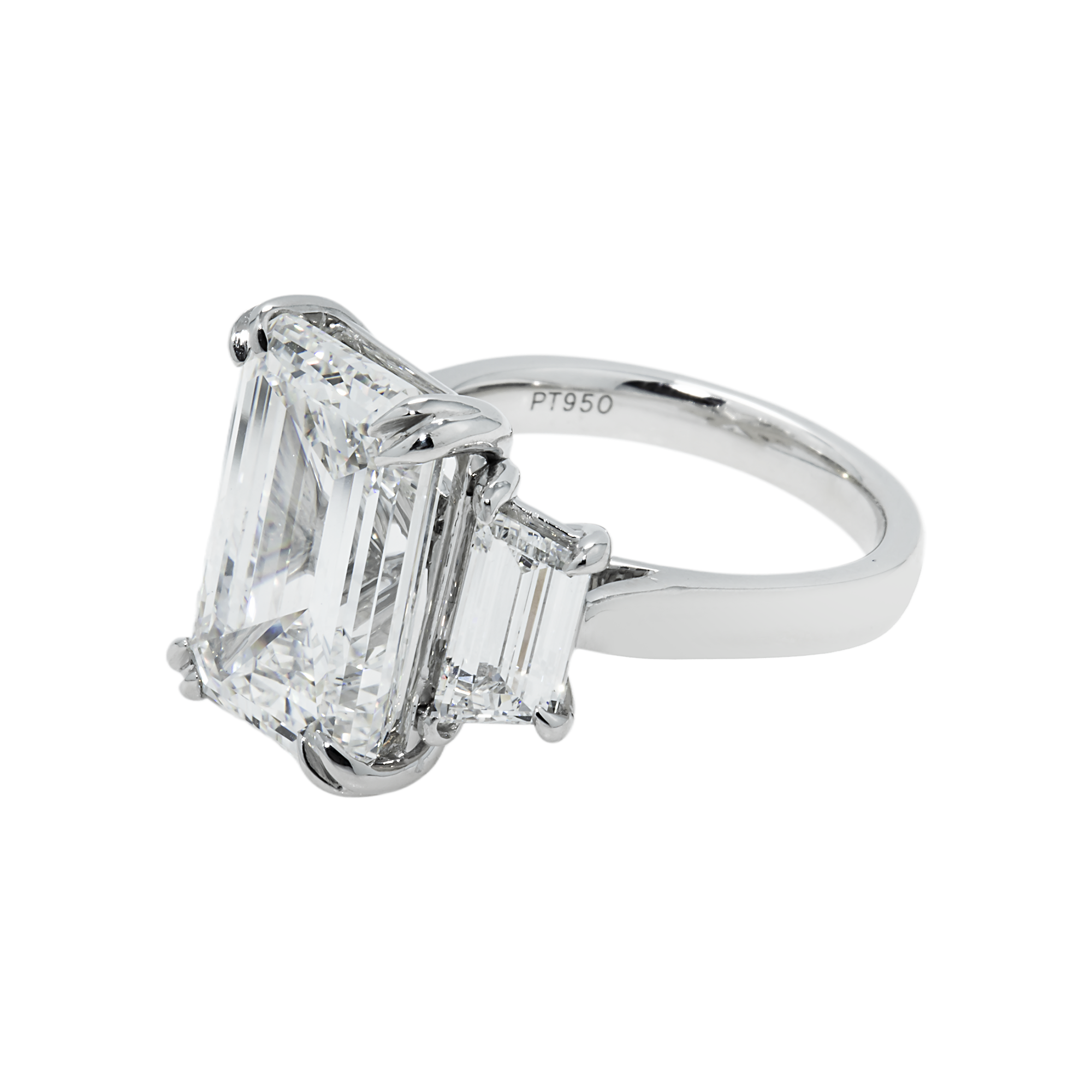 Platinum 10.53ct Emerald Cut Triple Diamond Engagement Ring 12.70ctw