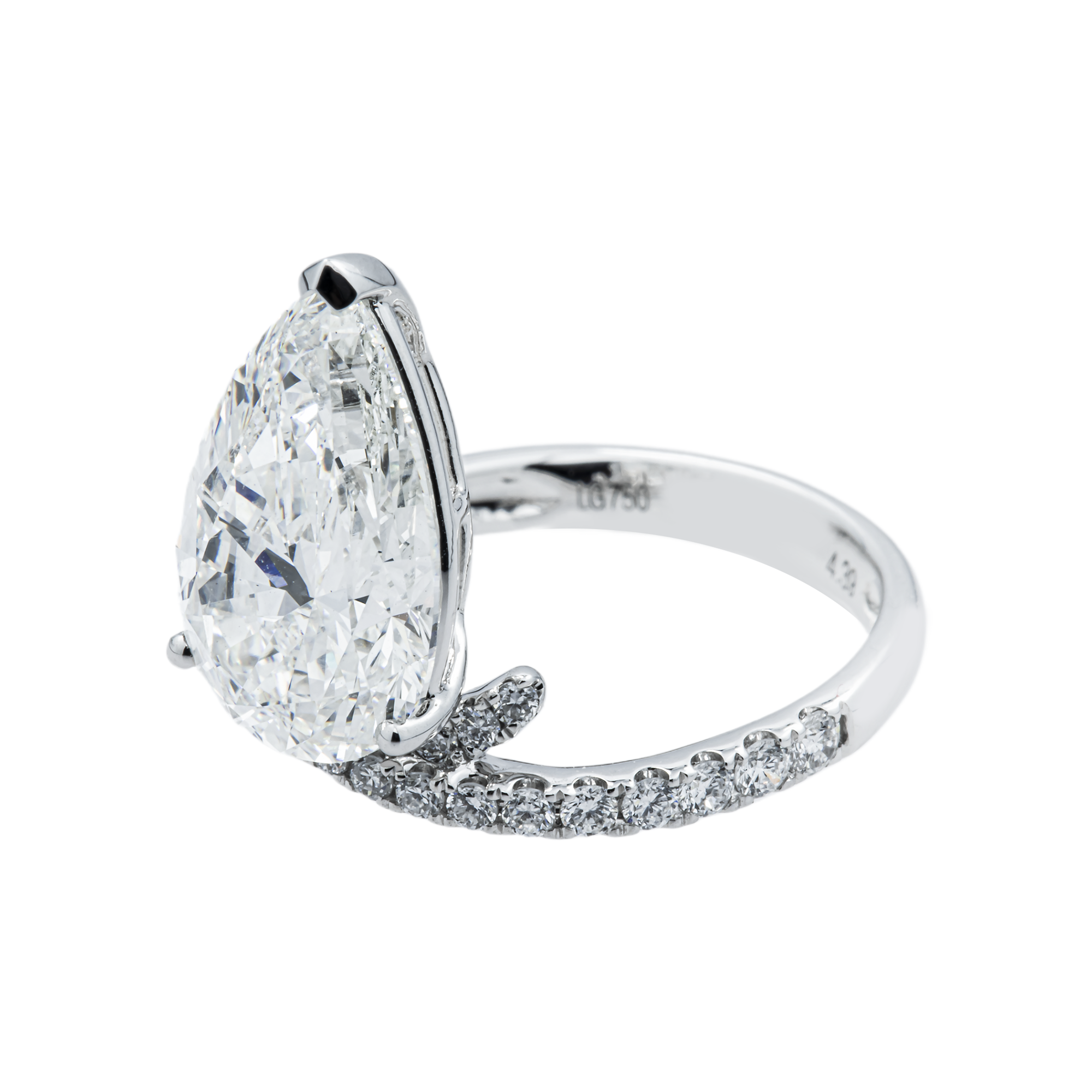 18K White Gold 4.39ct Pear Diamond Engagement Ring 4.81ctw
