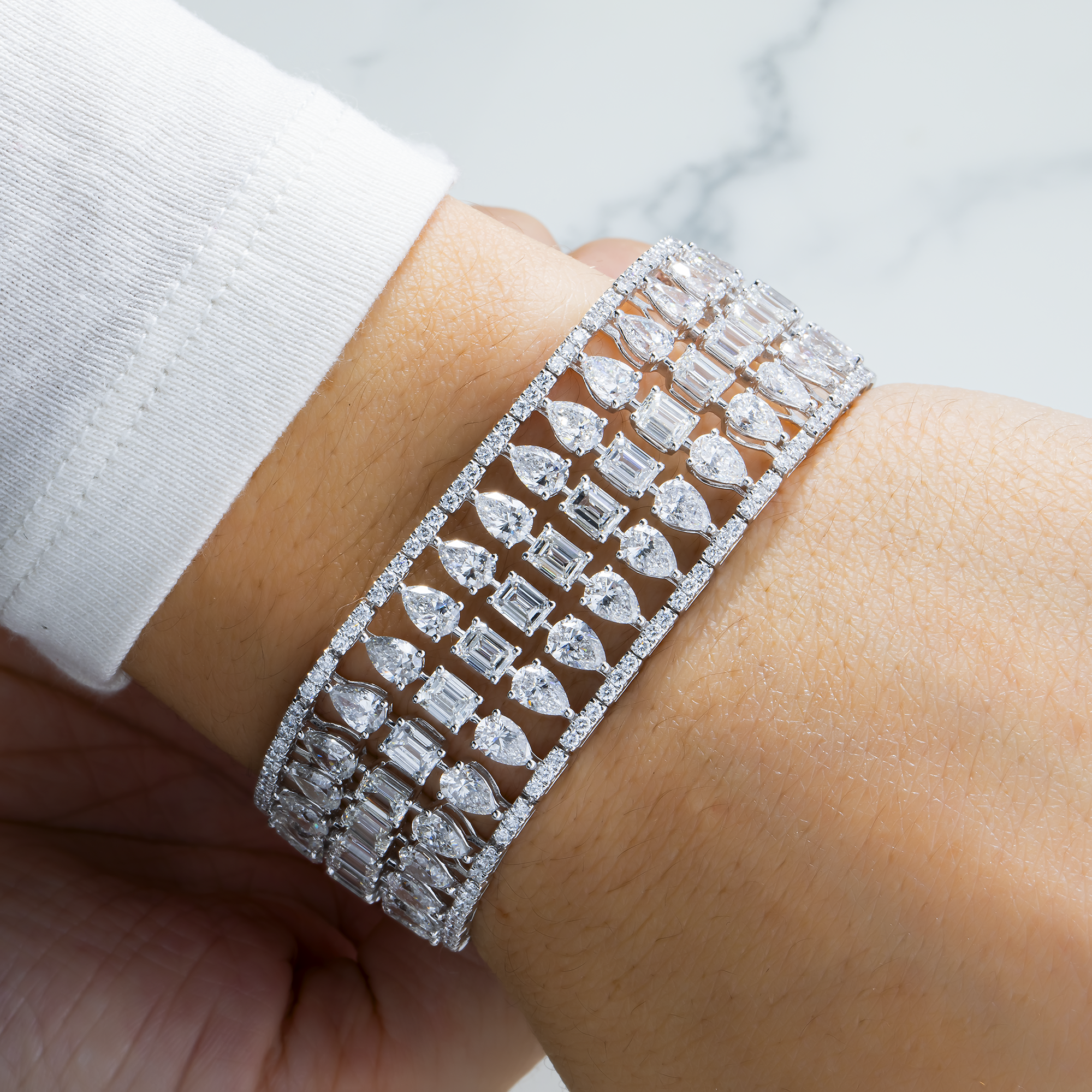 White Gold Five Row Multi Shape Diamond Bracelet 34.09ct