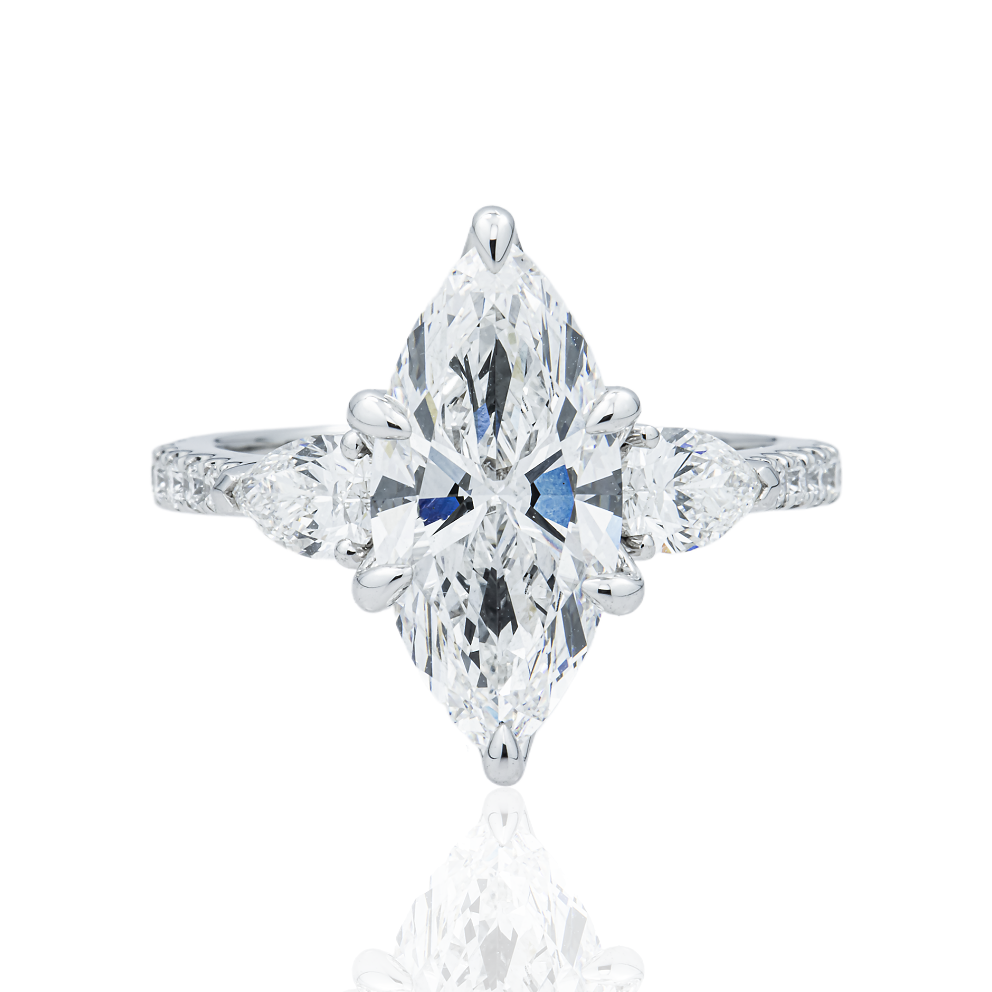 18K White Gold 2.92ct Marquise Diamond Engagement Ring 3.79ctw